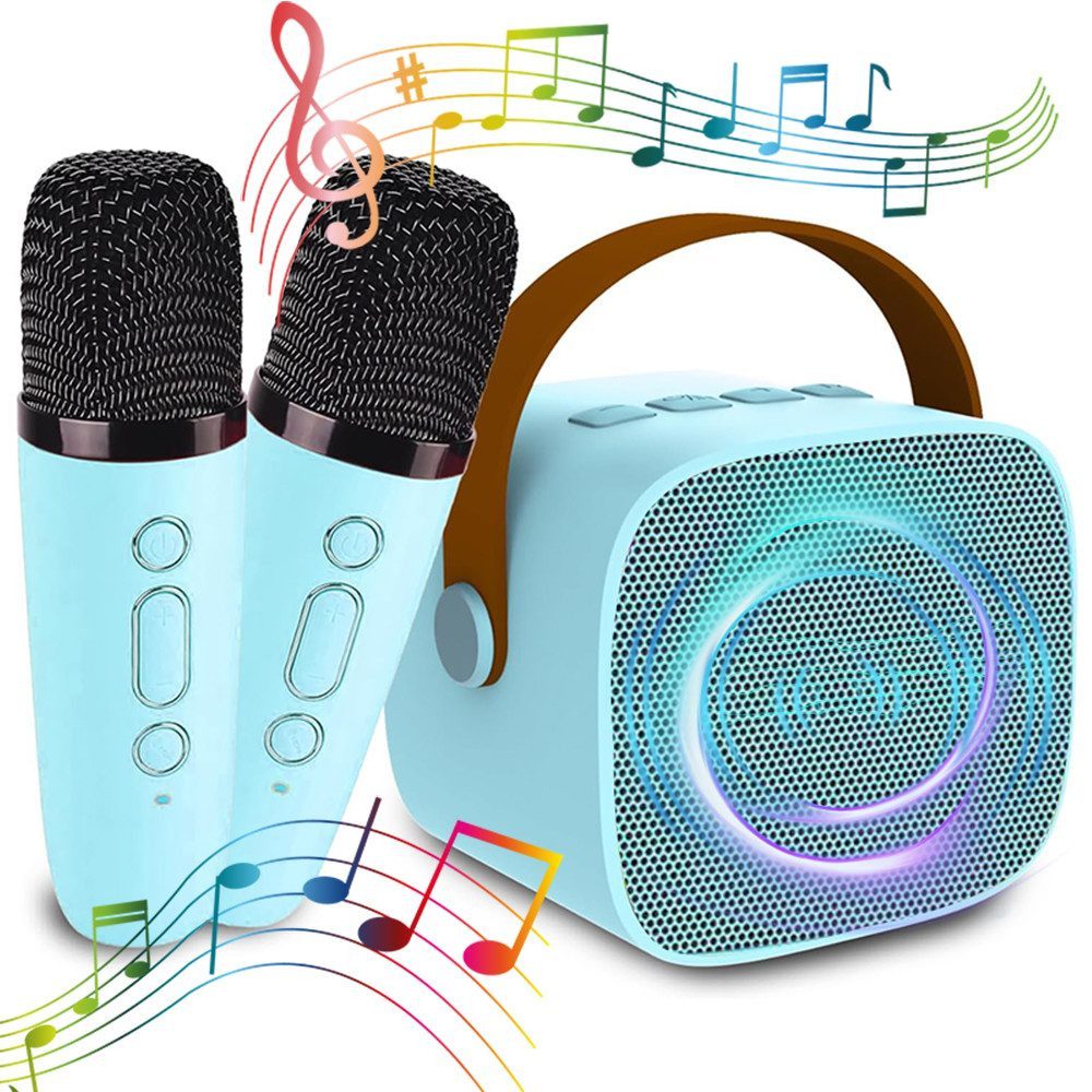 MOPUEA Mini Karaoke Maschine mit 2 Mikrofonen Karaoke-Anlage 5 Stimmenmodi Bluetooth-Lautsprecher 360°-Stereo-Surround-Sound, HiFi-Audiotechnologie (Bluetooth-Verbindung, Lautsprechern mit USB-Laden)