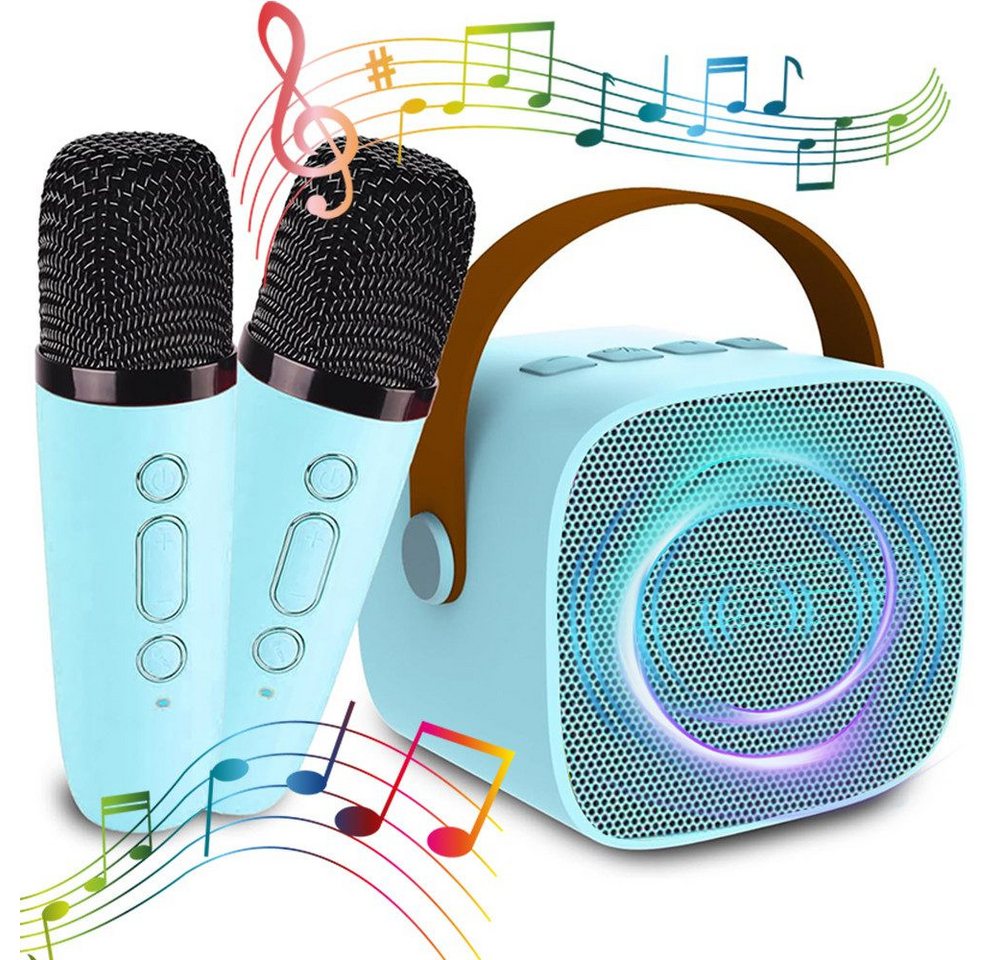 MOPUEA Mini Karaoke Maschine mit 2 Mikrofonen Karaoke-Anlage 5 Stimmenmodi Bluetooth-Lautsprecher 360°-Stereo-Surround-Sound, HiFi-Audiotechnologie (Bluetooth-Verbindung, Lautsprechern mit USB-Laden)