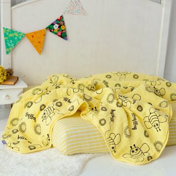 Babydecke Milk&Moo Buzzy Bee Musselin Flauschige Babydecke, 90x110cm, MILK&MOO