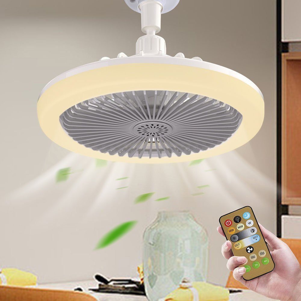 MUPOO Deckenventilator mit Licht Beleuchtung und Fernbedienung,LED Deckenlampe mit Ventilator, 30W Deckenventilatoren, 3 Modi, fur Schlafzimmer Küche Esszimmer Grau-E27-Lichtfarbe