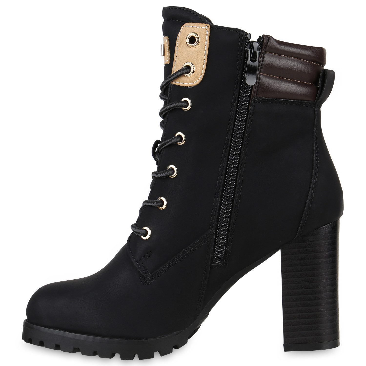VAN HILL 812259 Schnürstiefelette Damen Schnürstiefeletten Worker Boots Stiefeletten Block Absatz