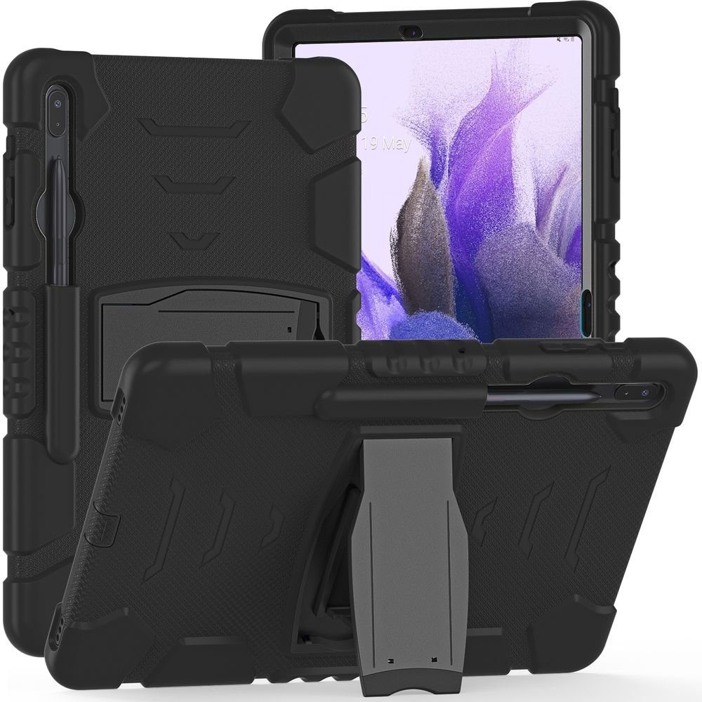 Wigento Tablet-Hülle Für Samsung Galaxy Tab S7 FE / Tab S7 Plus Tab S8 Plus  Hybrid Outdoor Schutzhülle Case Schwarz Tasche Cover Etuis
