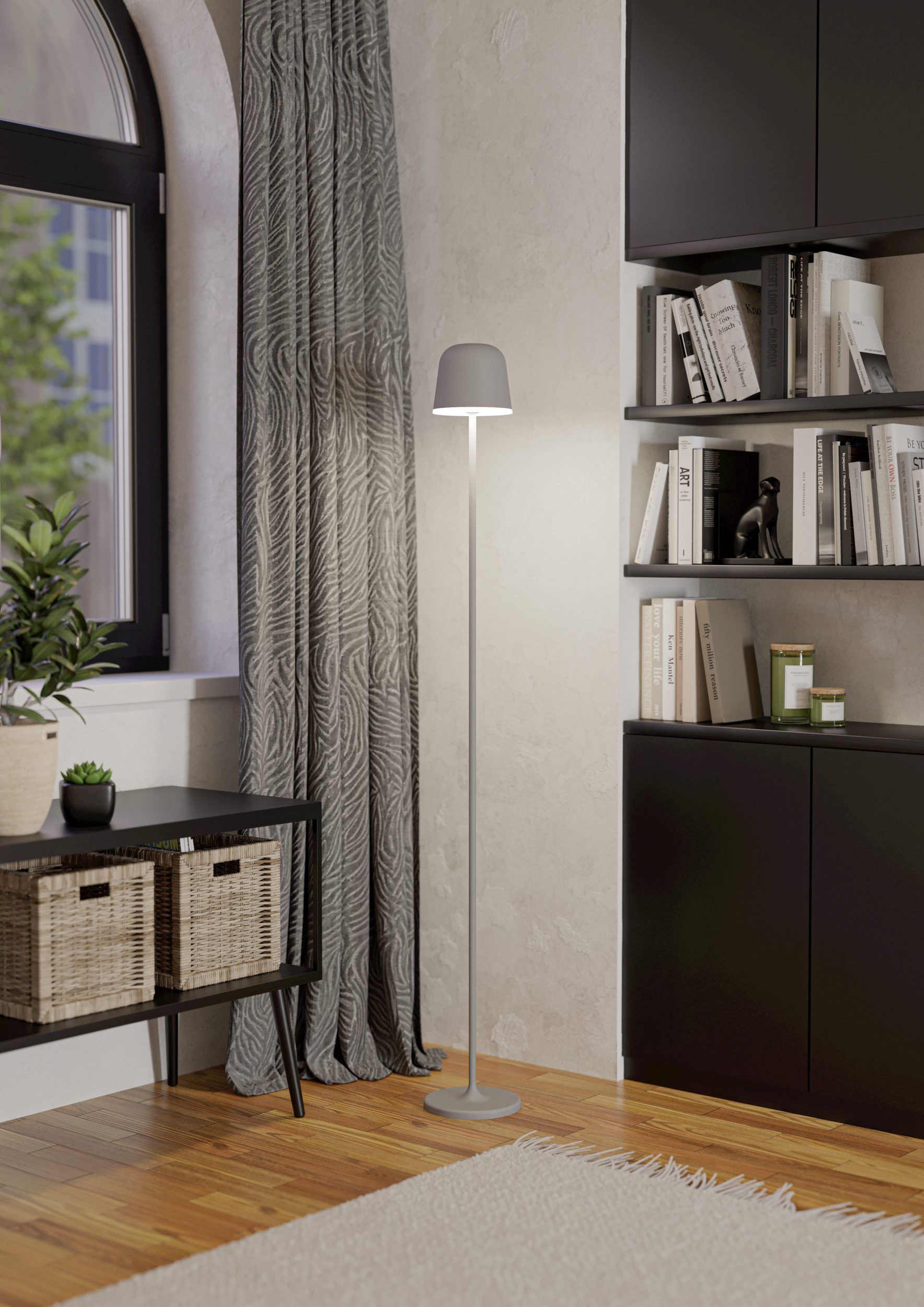 EGLO Stehlampe MANNERA-L Stehlampe - Alu, Stahl - LED - 4,3W - IP54, Dimmfunktion, USB-Anschluss mit Ladefunktion, mehrere Helligkeitsstufen, LED fest integriert, Neutralweiß, Warmweiß, Standleuchte, Leselampe, Wohzimmer, Schlafzimmer, H140 x Ø16 cm
