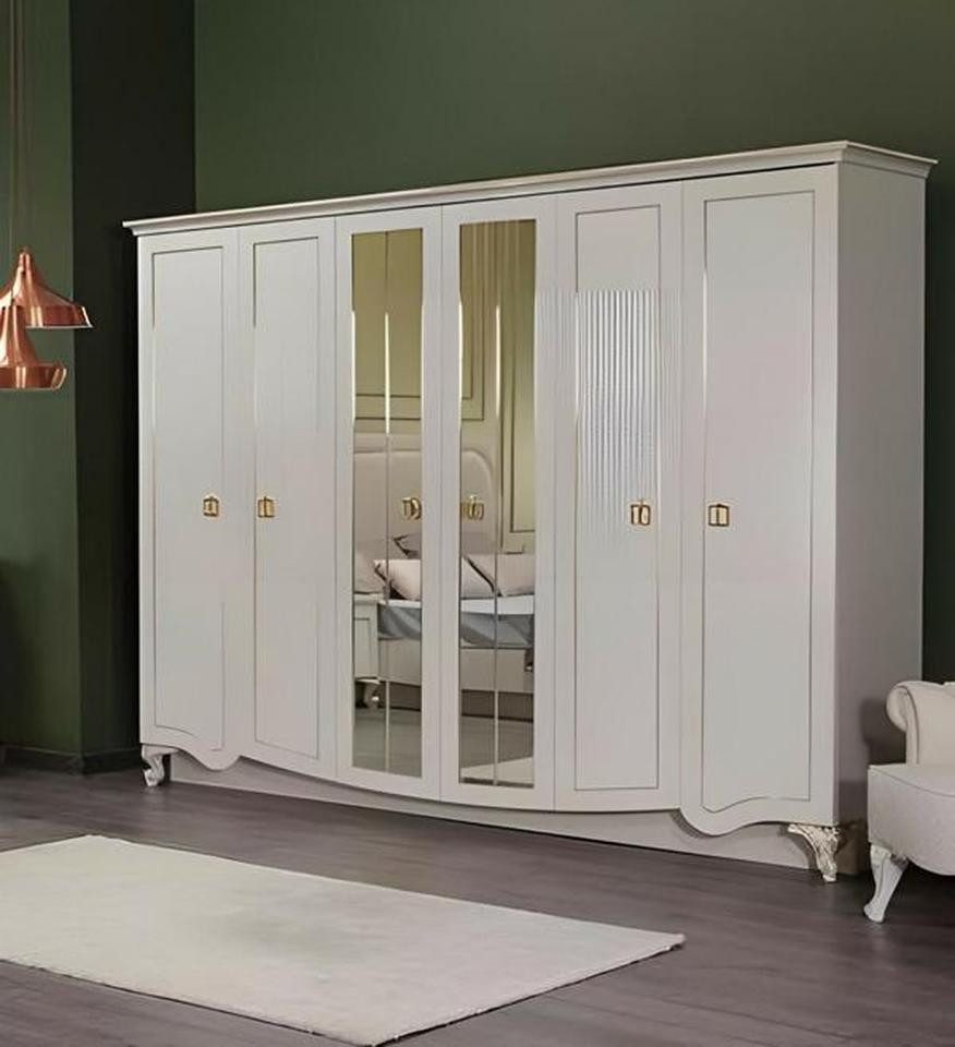 JVmoebel Schlafzimmer-Set Schlafzimmer Garnitur 5tlg. Doppelbett Nachttische Schränke Weiß, (5-tlg., Bett, 2xNachttische, Kleiderschrank, Schminktisch), Made in Europe