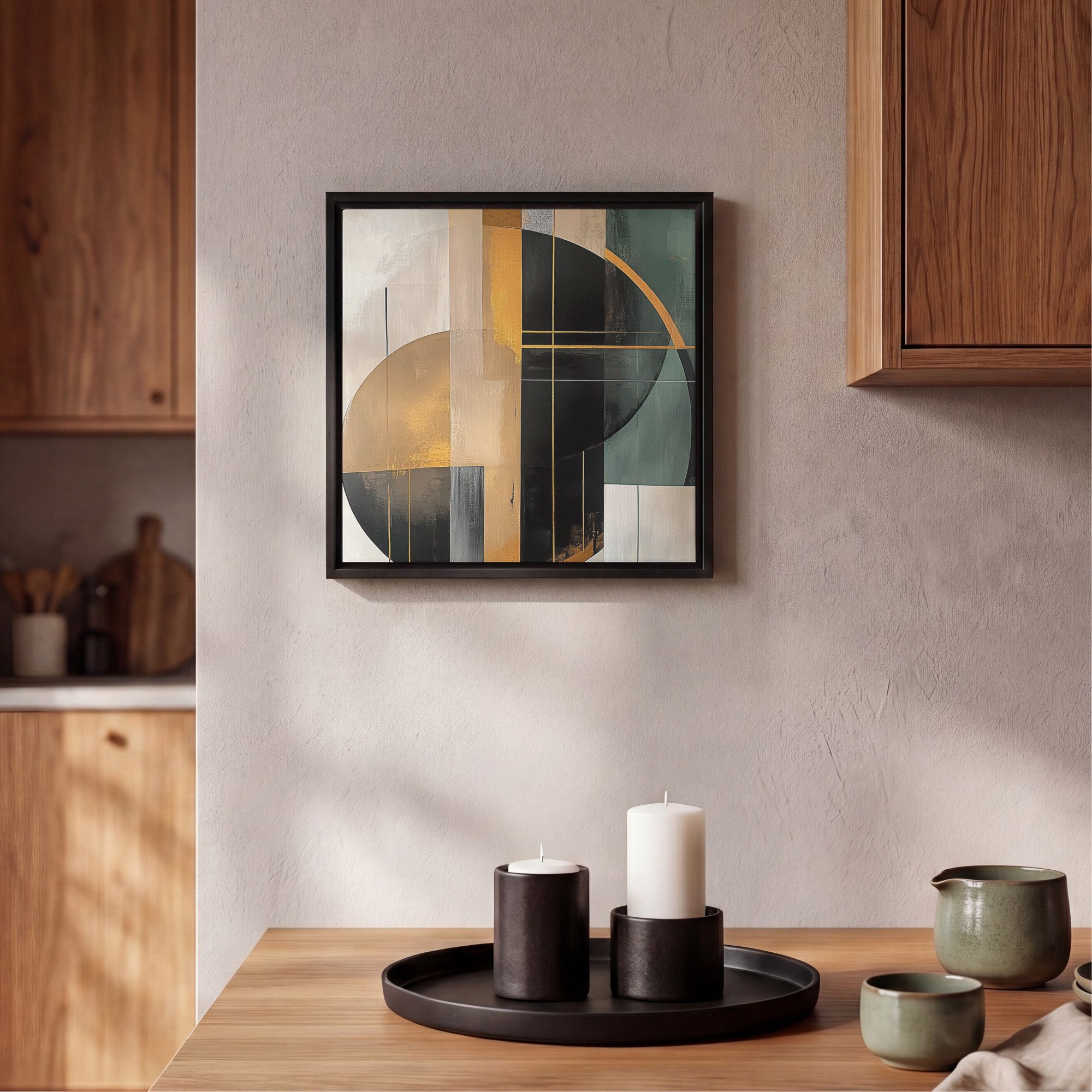 OneMillionCanvasses® Leinwandbild mit Rahmen - Abstrakt - Gold - Bronze - Grün - Formen - Modern, Fotodruck (1 St), Leinwand Bilder Klein, Wand Dekoration Aesth – Bild 2 von 5
