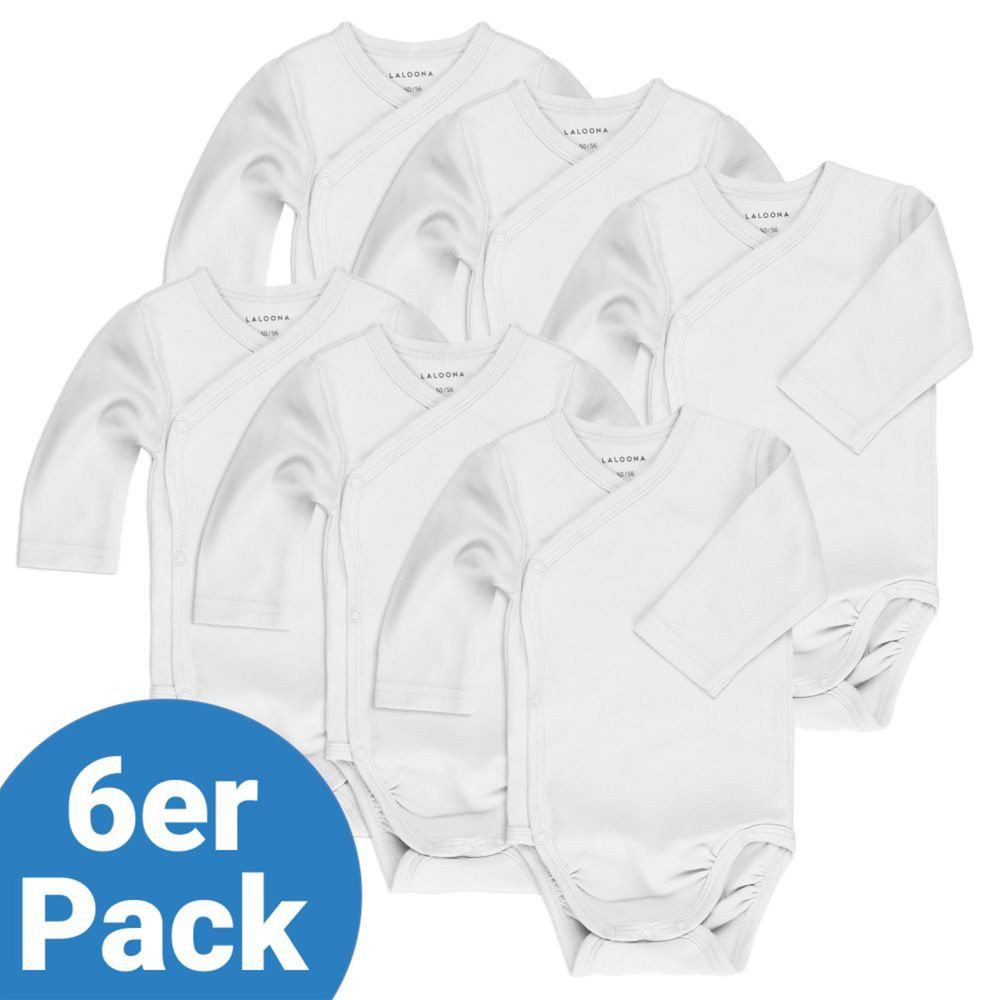 LaLoona Body Weiß - Gr. 50/56 (6er-Pack) Baby Wickelbody Langarm 6er Pack Langarmbody Bodies mit Knöpfen