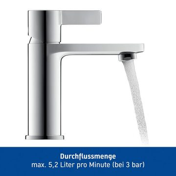 Duravit Waschtischarmatur D-Neo Waschtischmischer, Größe S mit FreshStart, AquaControl und AirPlus, Ausladung 9,4 cm, Chrom