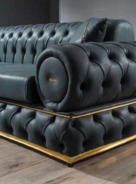 JVmoebel Wohnzimmer-Set, Sofagarnitur 3+1 Sitzer Sofa Sofas Leder Sessel Luxus Chesterfield