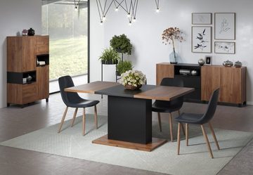 trendteam Säulen-Esstisch Kendo (Esszimmer Tisch in Eiche und schwarz, 160 x 80 cm), für bis zu 6 Personen