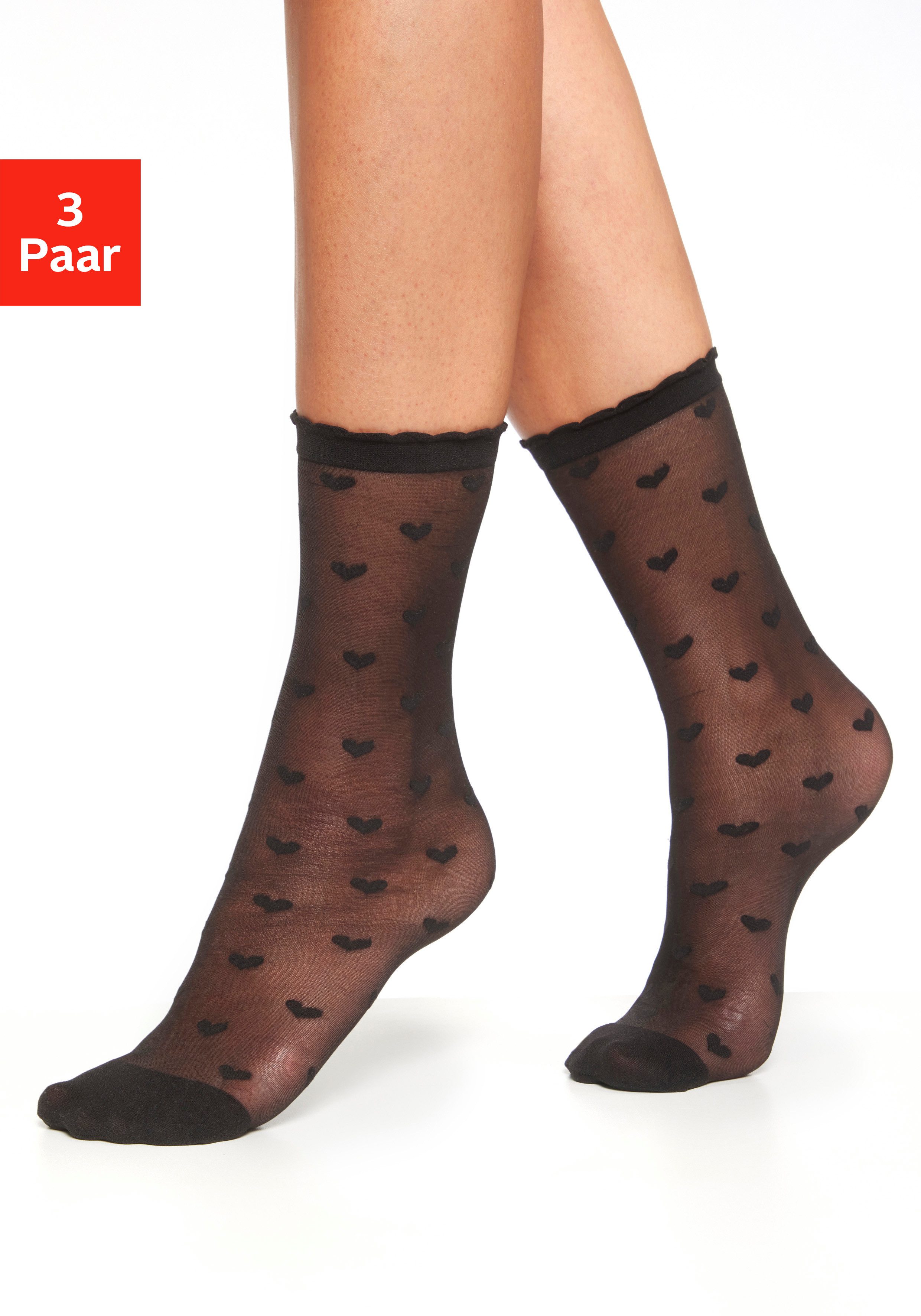 LASCANA Feinsöckchen Transparente Nylon Socken, Damen Feinstrümpfe, für Alltag und Büro (Packung, 3-Paar, Gr. 35-42) transparent und gemustert