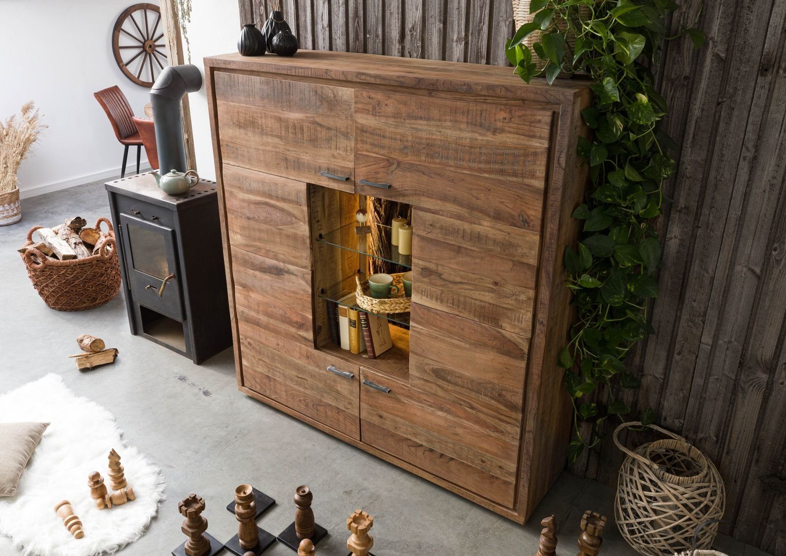 Massivmoebel24 Highboard (Highboard Akazie 145x40x153 natur günstig online kaufen