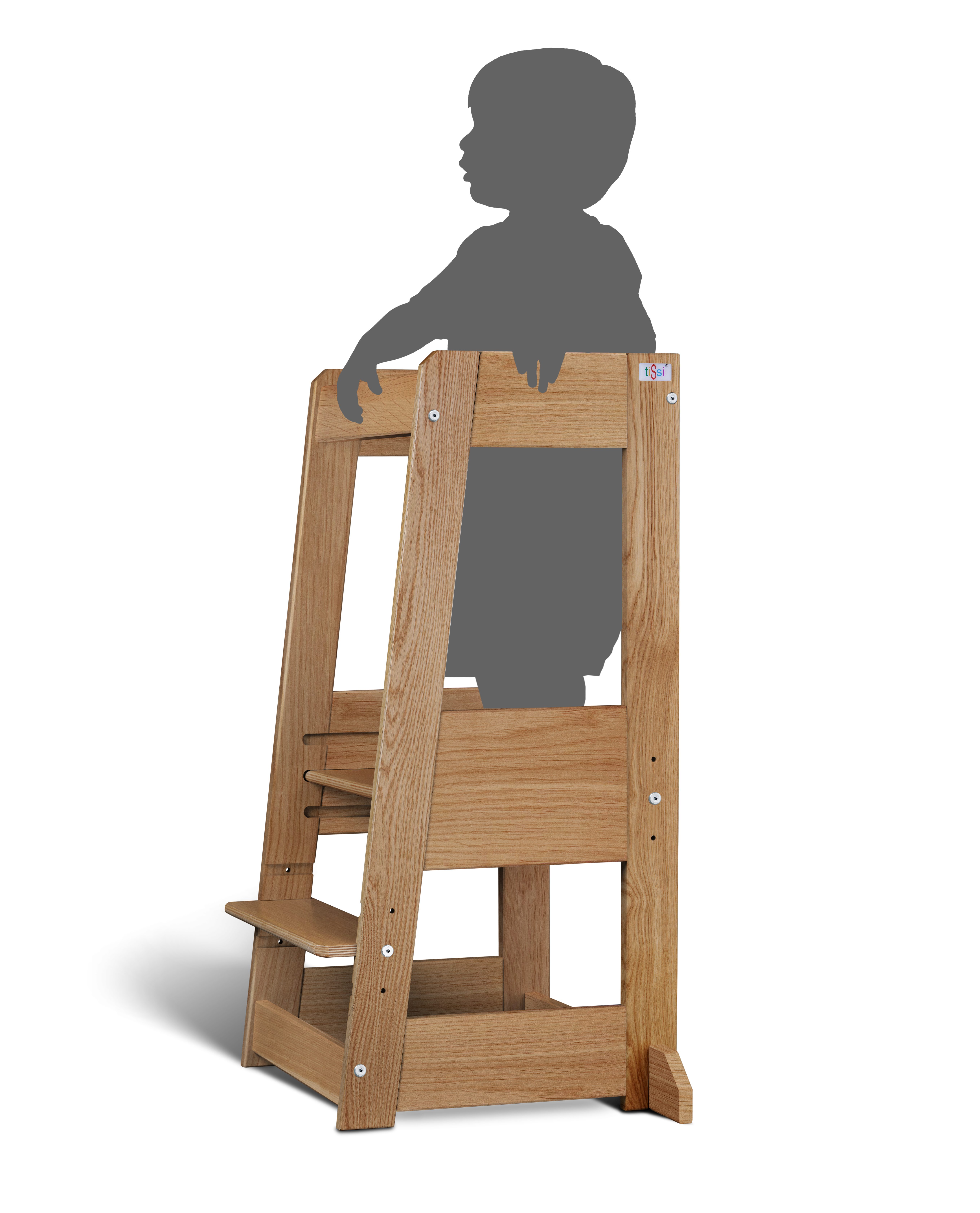 tiSsi® Kinderstuhl Entdeckerturm / Lernturm FELIX mitwachsend EICHE massiv NATUR (Packung), Gestell aus Eiche Massivholz
