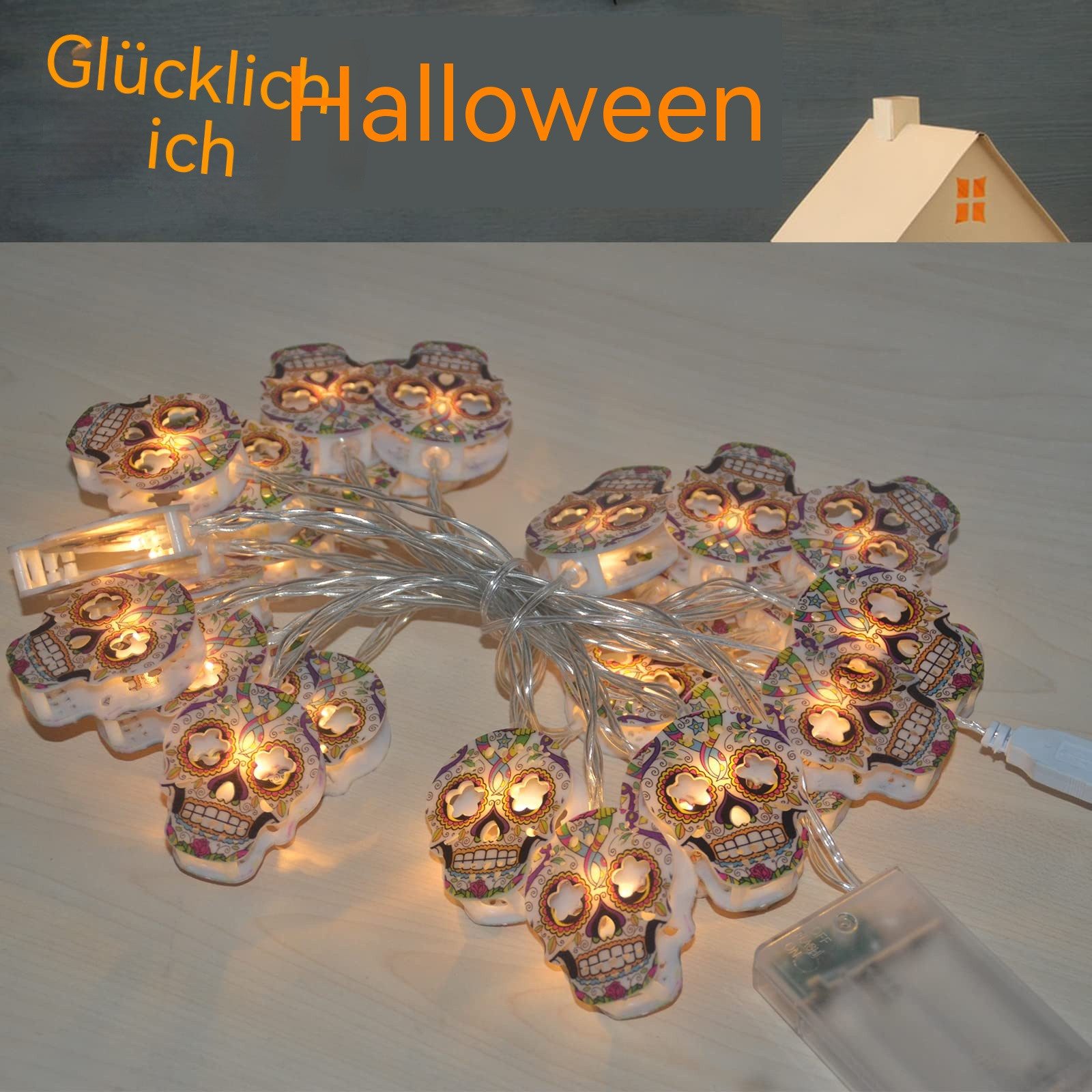 nsihing LED-Lichterkette Halloween Totenkopf-Lichterkette,Geister-Halloween-Dekoration, Hängende Lichterkette, für Innen- und Außenbereich, Zuhause, Garten – Bild 2 von 5
