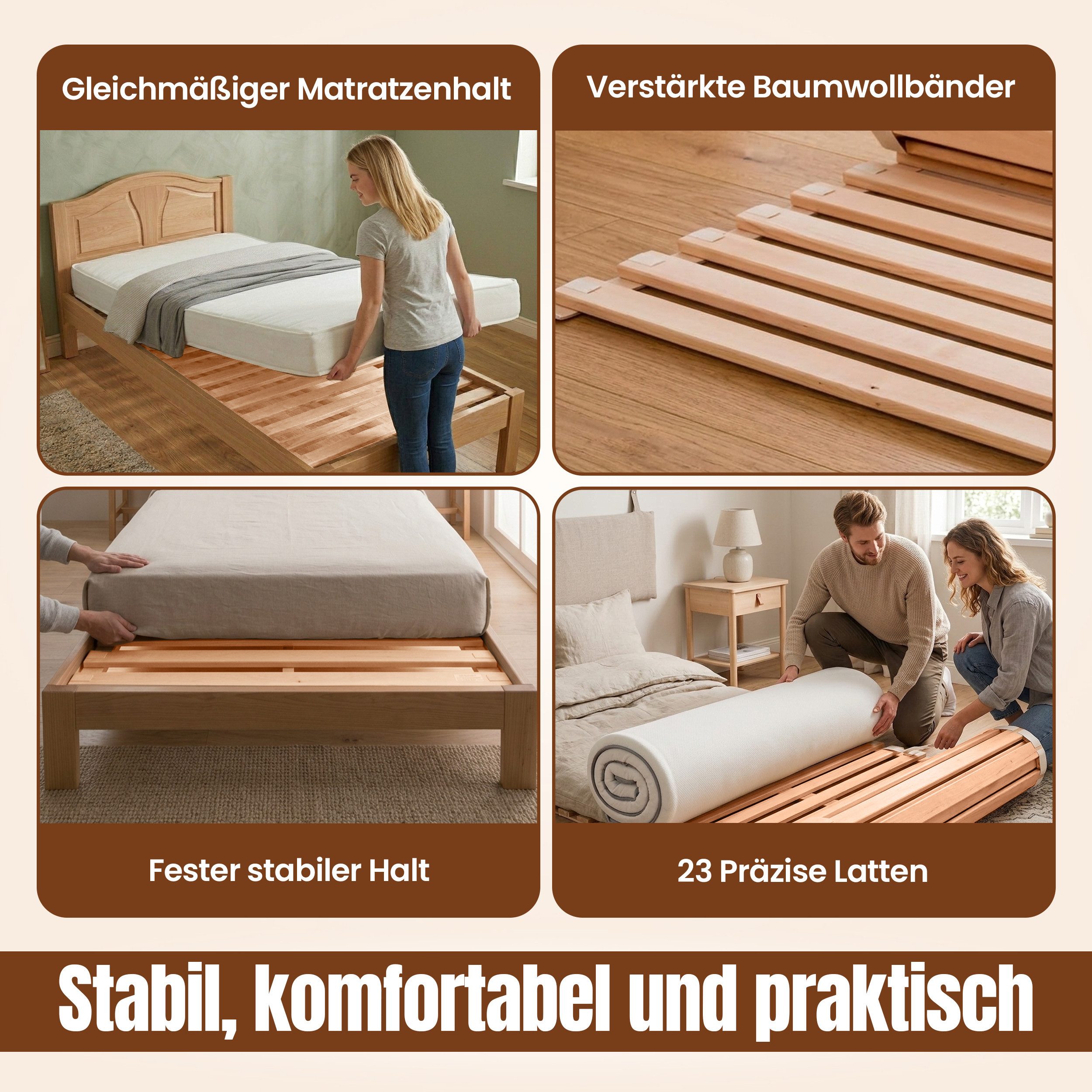 Rollrost massiv metallfrei – Stabiler Lattenrost aus Lindenholz, geborgenschlafen, metallfrei & knarzfrei - Hergestellt in Deutschland