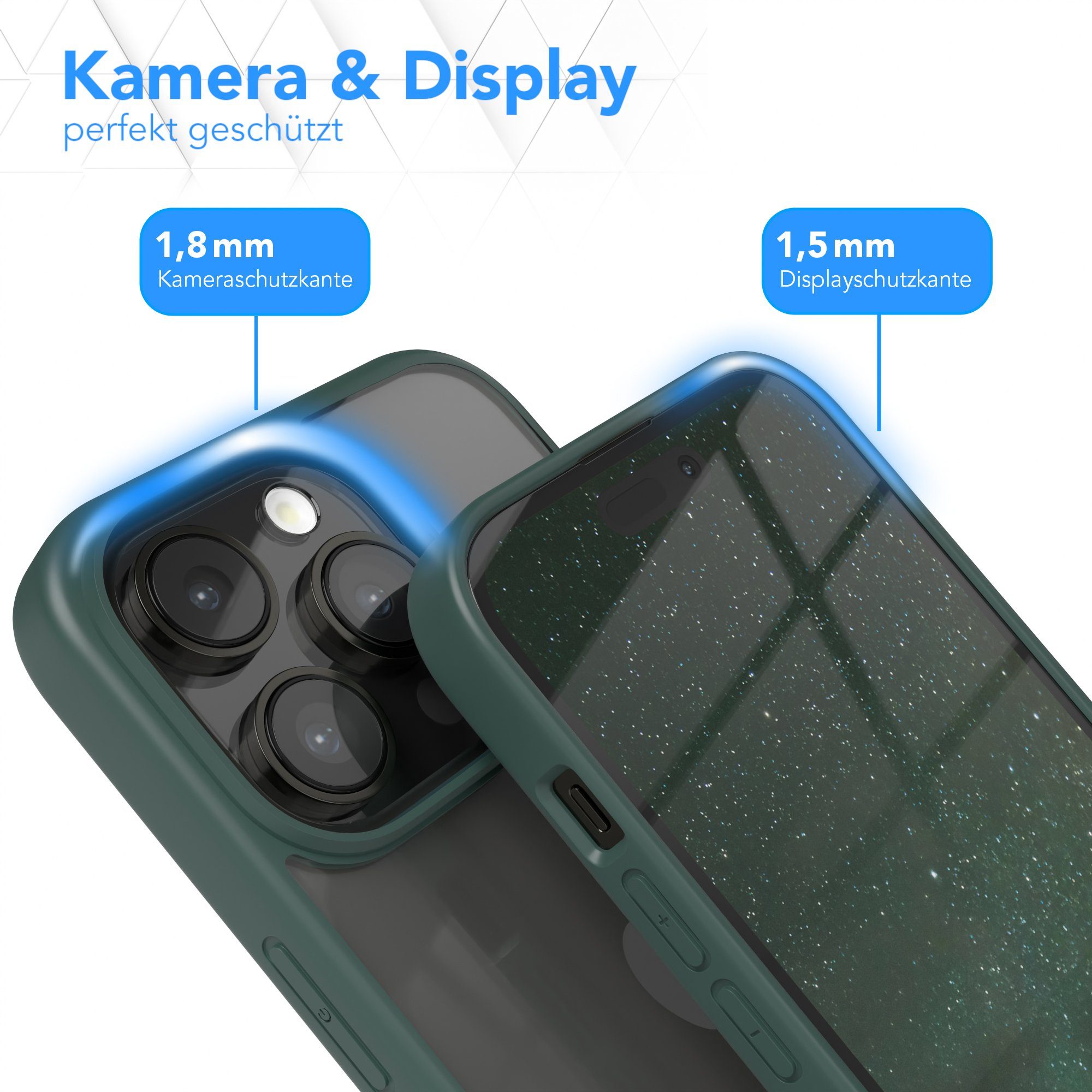 EAZY CASE Handyhülle Bumper Case für Apple iPhone 14 Pro 6,1 Zoll, Hybrid Handyhülle mit Displayschutz Backcover stoßfest Rand Nacht Grün