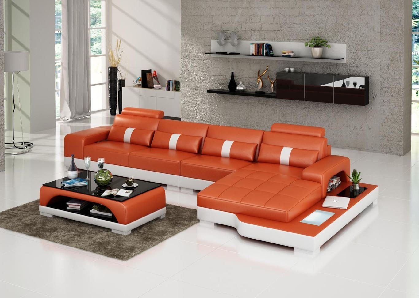 Orange Sofa JVmoebel Ecksofa Polster Ledersofa, in Ecksofa Couch L Europe Form Wohnlandschaft Made