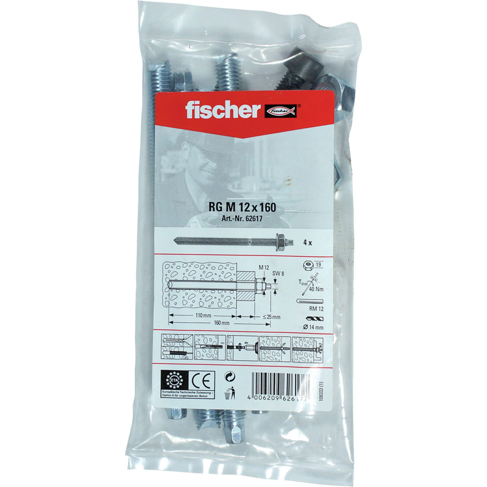 Fischer Schraube Fischer 4x Ankerstange RG M 12 x 160 B Beutel - 062617