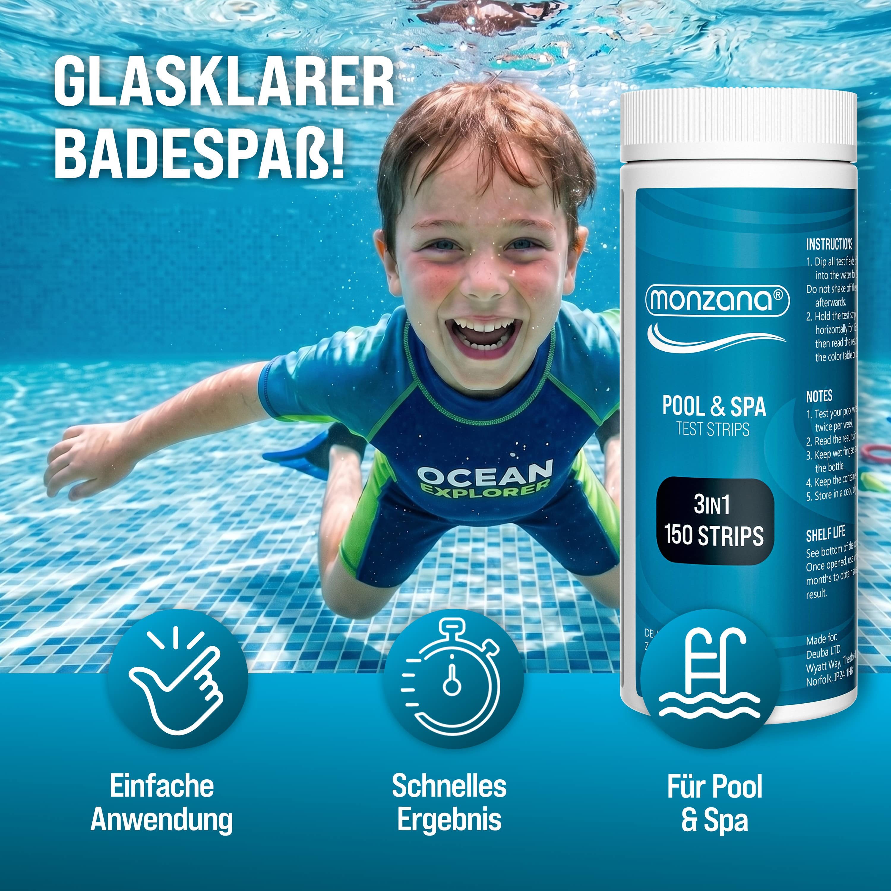 monzana Sandfilteranlage, Pool Teststreifen 150 Stück 3-in-1 Wassertester für pH Chlor Alkaline