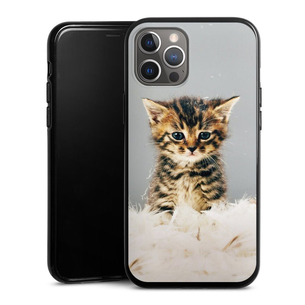 DeinDesign Handyhülle Katze Haustier Feder Kitty, Apple iPhone 12 Pro Max  Silikon Hülle Bumper Case Handy Schutzhülle
