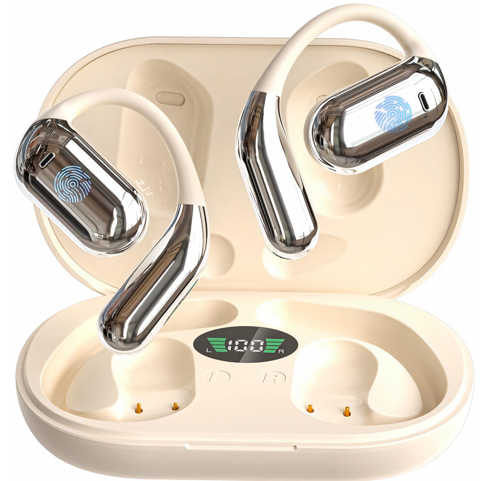 MOPUEA Bluetooth Kopfhörer Übersetzungs Kopfhörer Open-Ear-Kopfhörer Open-Ear-Kopfhörer (Clip-on Sport-Kopfhörer, Bluetooth 5.4, Offenes Ohrclip-Design, IPX7 Wasserdicht, Echtzeit-Übersetzung in 144 Sprachen, Ohrhörer Übersetzergerät für Übung, Büro, Alltag, Arbeit, Reisen)