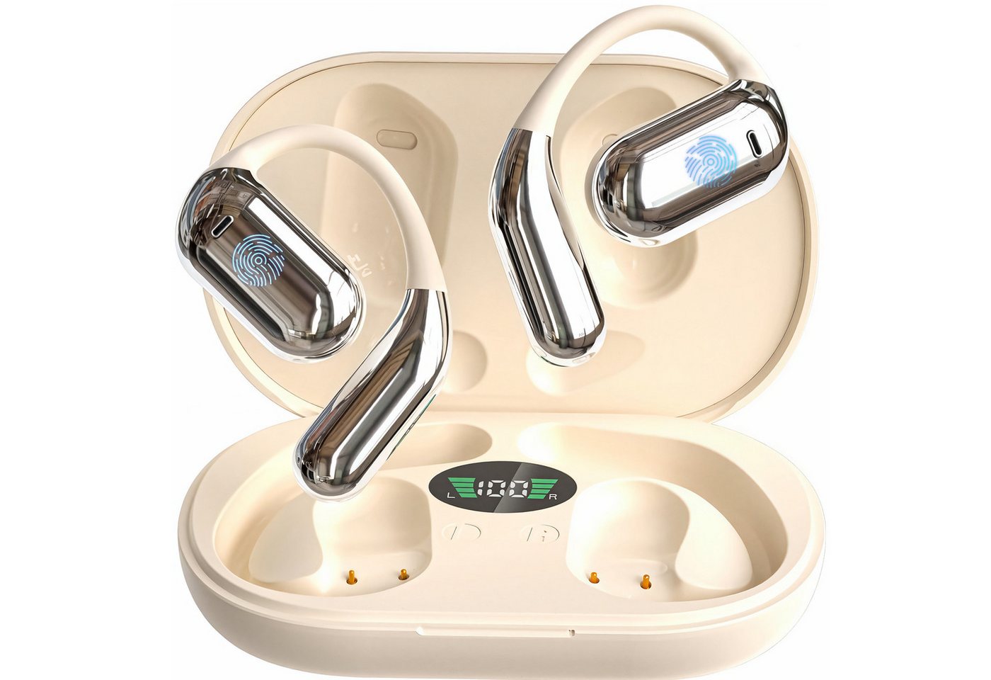 MOPUEA Bluetooth Kopfhörer Übersetzungs Kopfhörer Open-Ear-Kopfhörer Open-Ear-Kopfhörer (Clip-on Sport-Kopfhörer, Bluetooth 5.4, Offenes Ohrclip-Design, IPX7 Wasserdicht, Echtzeit-Übersetzung in 144 Sprachen, Ohrhörer Übersetzergerät für Übung, Büro, Allt