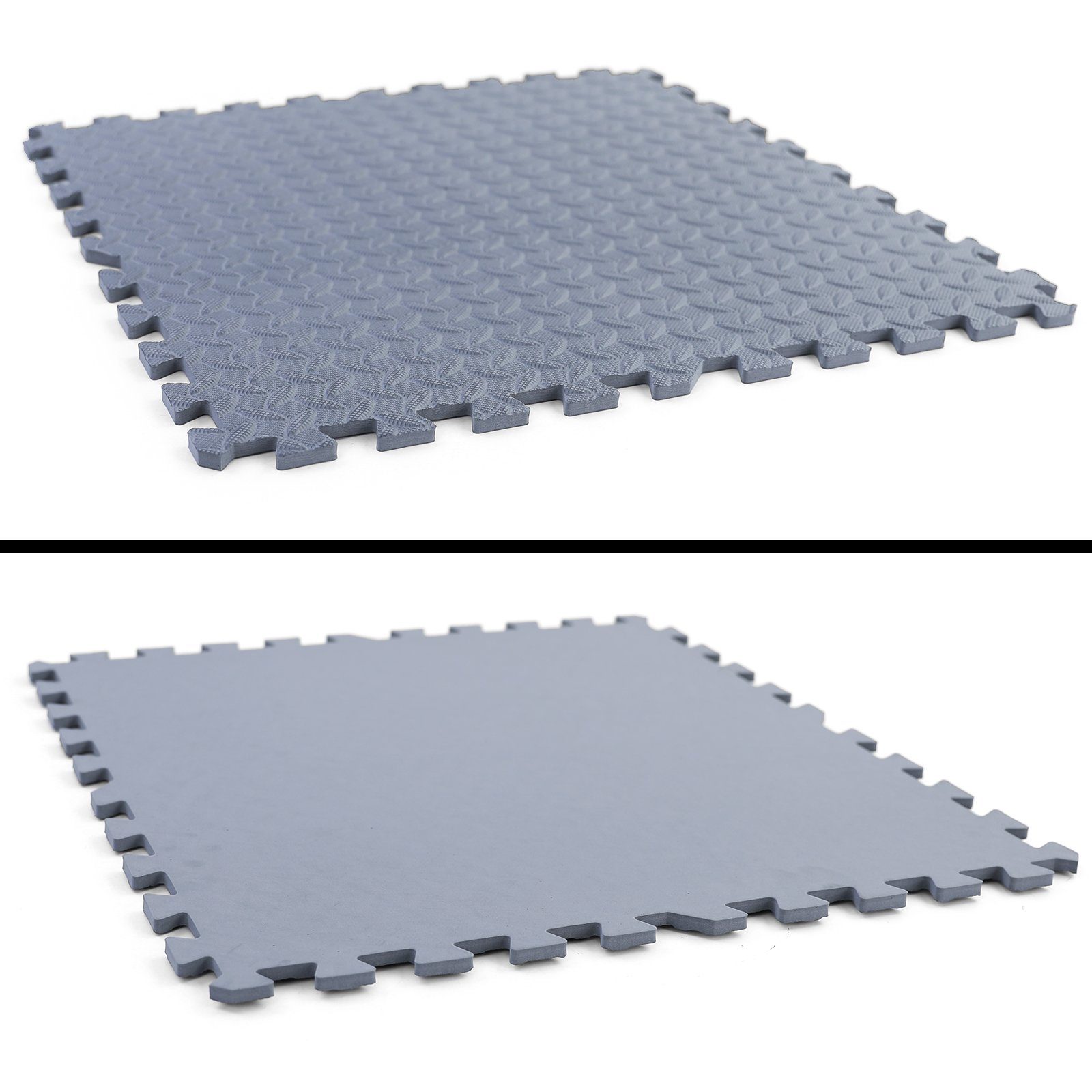 RAMROXX Bodenschutzmatte Riffelblech Puzzle Sportmatte Grau 61x61cm 10mm 4 Stück