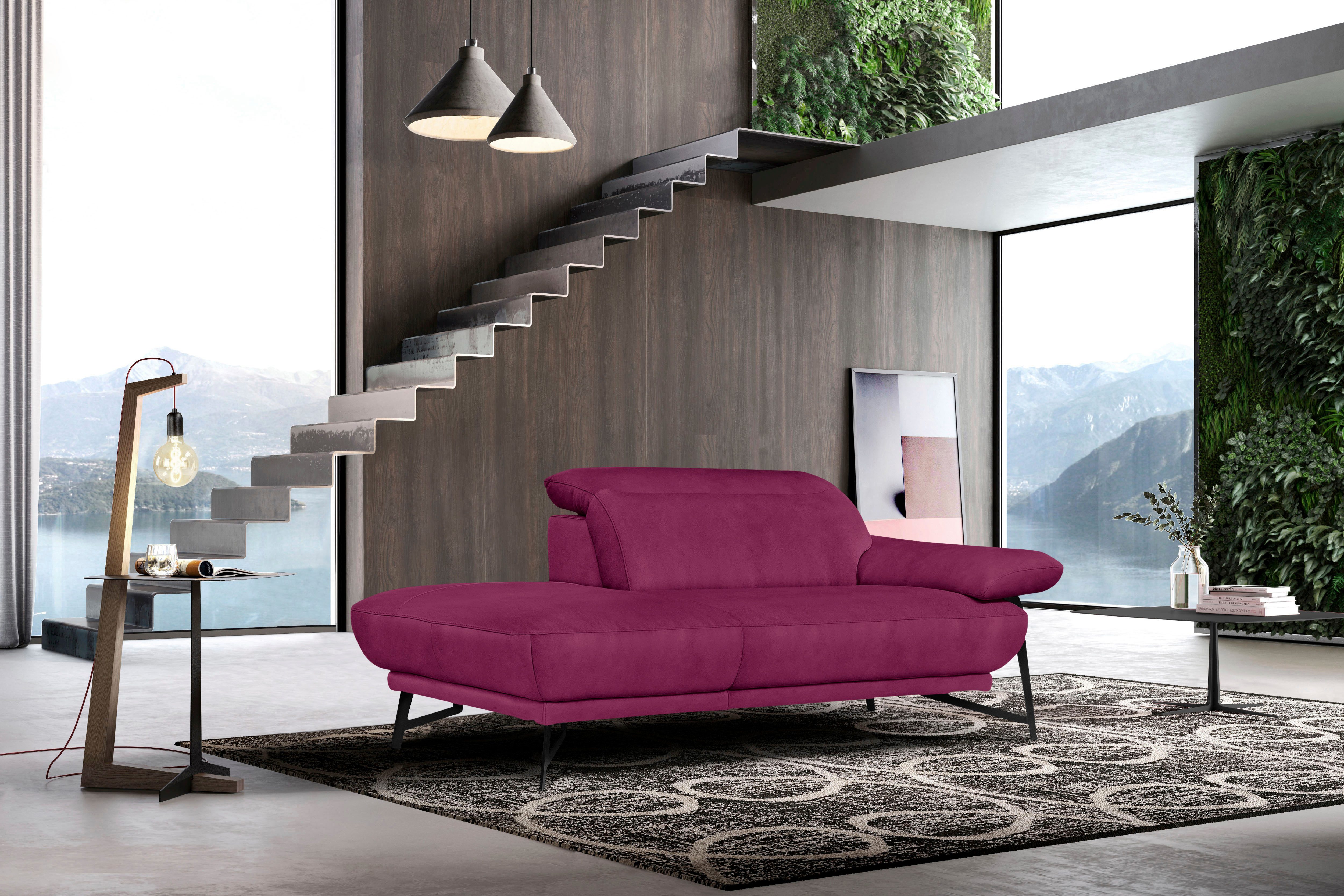 Egoitaliano Ottomane Anais, erstklassiges Designsofa, Breite 179 cm, Fußfarbe schattengrau, Kopfteil verstellbar, Luxus-Microfaser, fuchsia