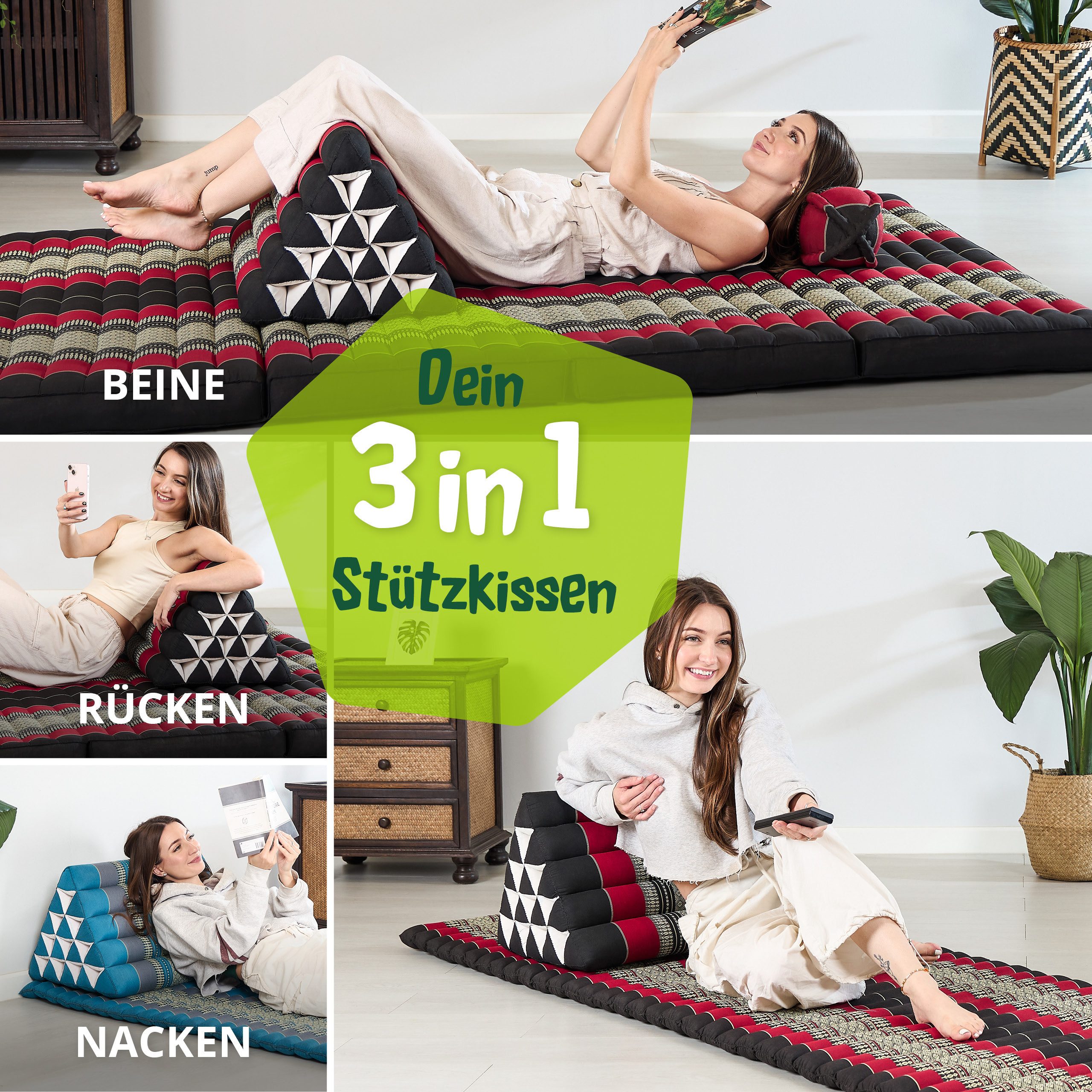 livasia Keilkissen Dreieckskissen hoch (Classic) - 38x55x35cm, Kapok, vegan, handgefertigt