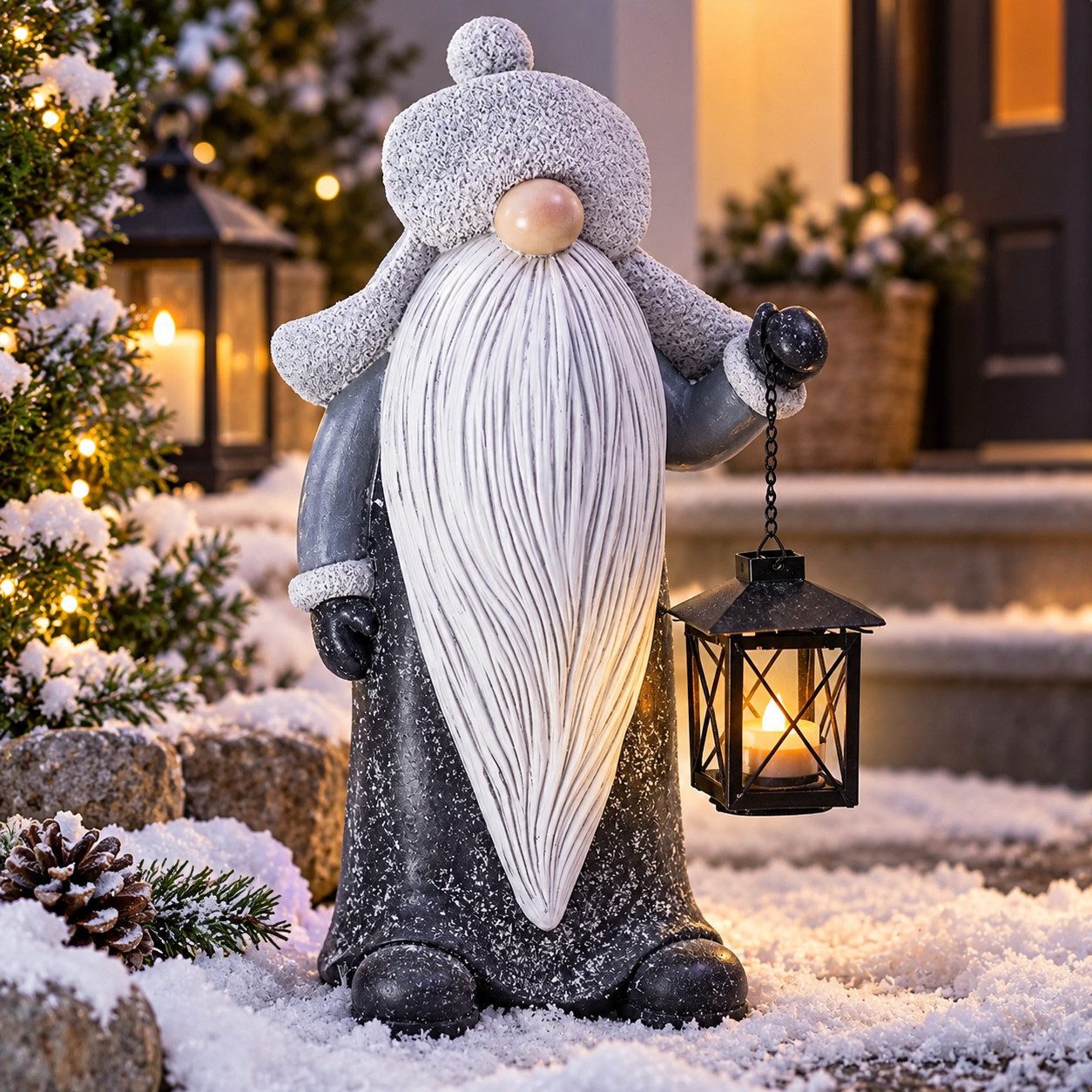 Weltbild Gartenzwerg Gartenfigur Gartendeko Zwerg Laterne Dekofigur Garten Dekoration 40cm, Wichtel Figur Vorgarten Terrasse Balkon Beet Dekoration Outdoor