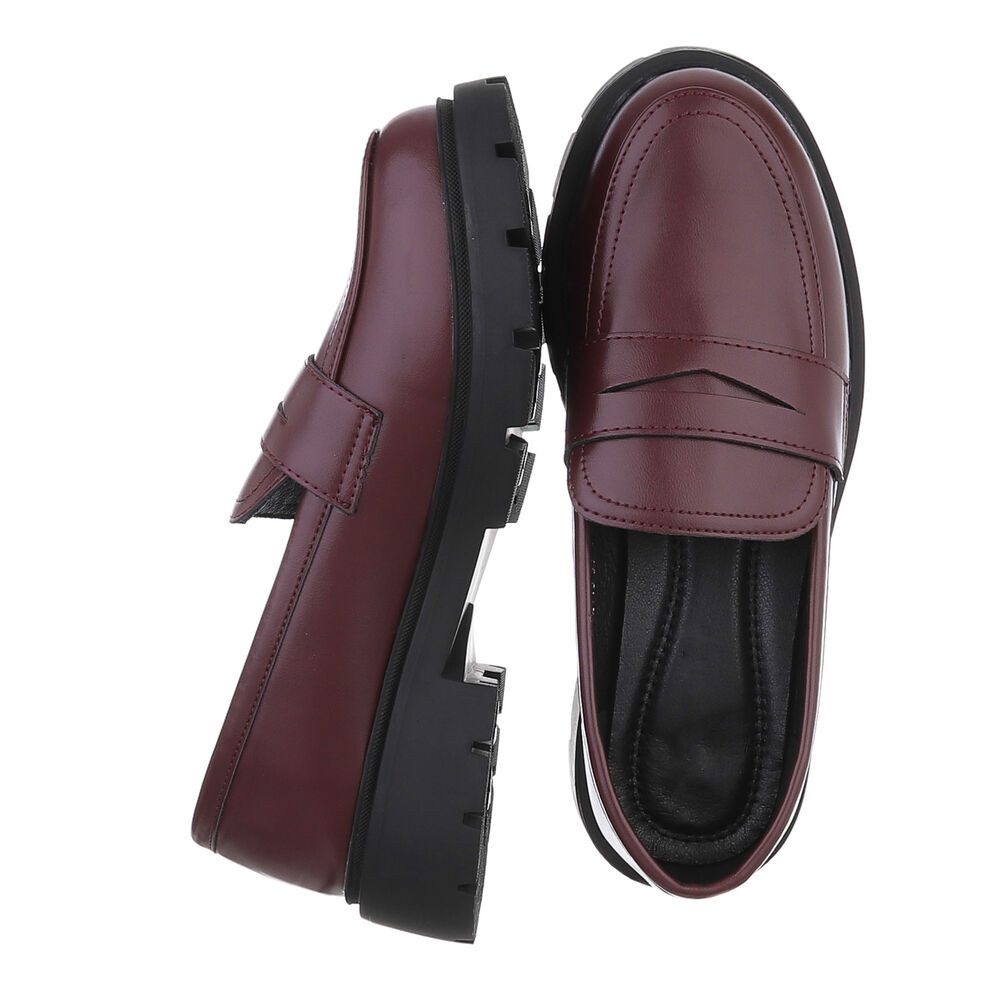 Ital-Design Damen Mokassins Freizeit Slipper (87284189) Blockabsatz Mokassins in Weinrot