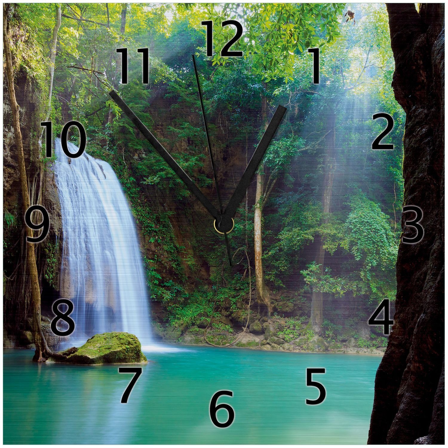 Wallario Wanduhr Wasserfall im Wald am See Idylle in Thailand (Aluverbunduhr)