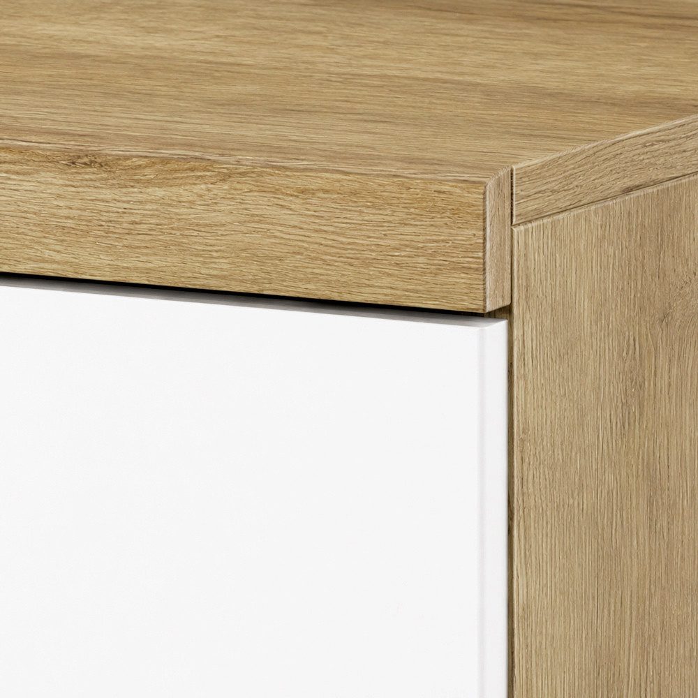 Lomadox Wohnwand POSITANO-160, (3-St., Highboard Lowboard Kommode), in Weiß mit Eiche, modernes Retro-Design