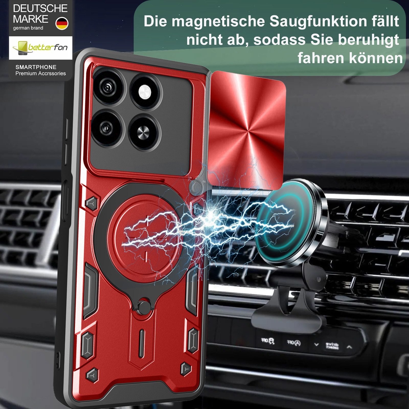 betterfon Handyhülle für ZTE Blade Hülle mit Slide Kameraschutz Ringhalter, Outdoorhülle mit Ringhalter Smartstand und Silikonkern – Bild 3 von 5