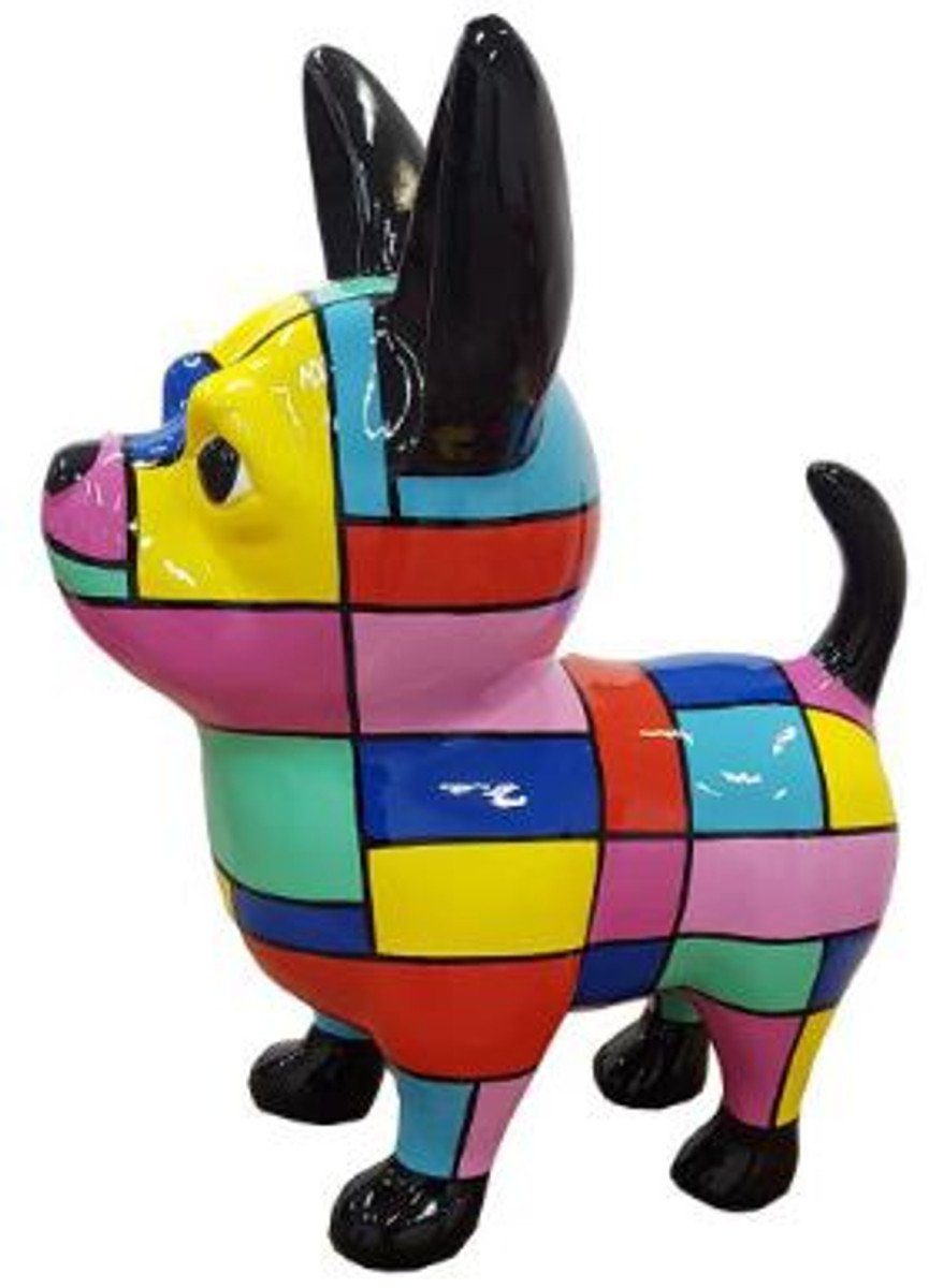 Casa Padrino Skulptur Designer Dekofigur Chihuahua Hund Mehrfarbig H. 55 cm - Wetterbeständige Deko Skulptur - Wohnzimmer Deko - Garten Deko - Designer Deko Tierfigur