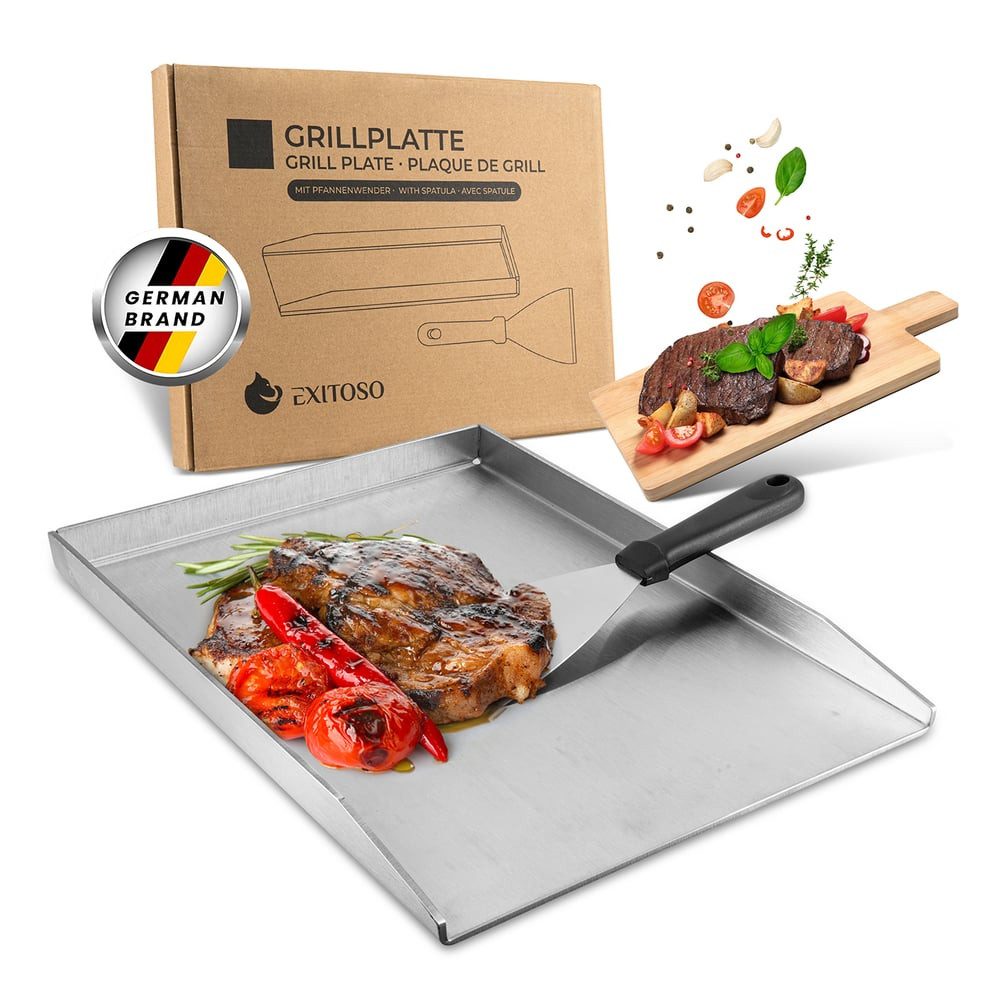Exitoso Grillplatte Plancha Grillplatte spülmaschinenfest, Steak Gemüse Speisen gleichmäßig garen, rostfreies Edelstahl