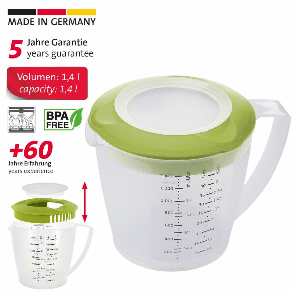 WESTMARK Rührschüssel mit Spritzschutz, Deckel und Ausgießer, Kunststoff, Füllvolumen: 1,4, PP