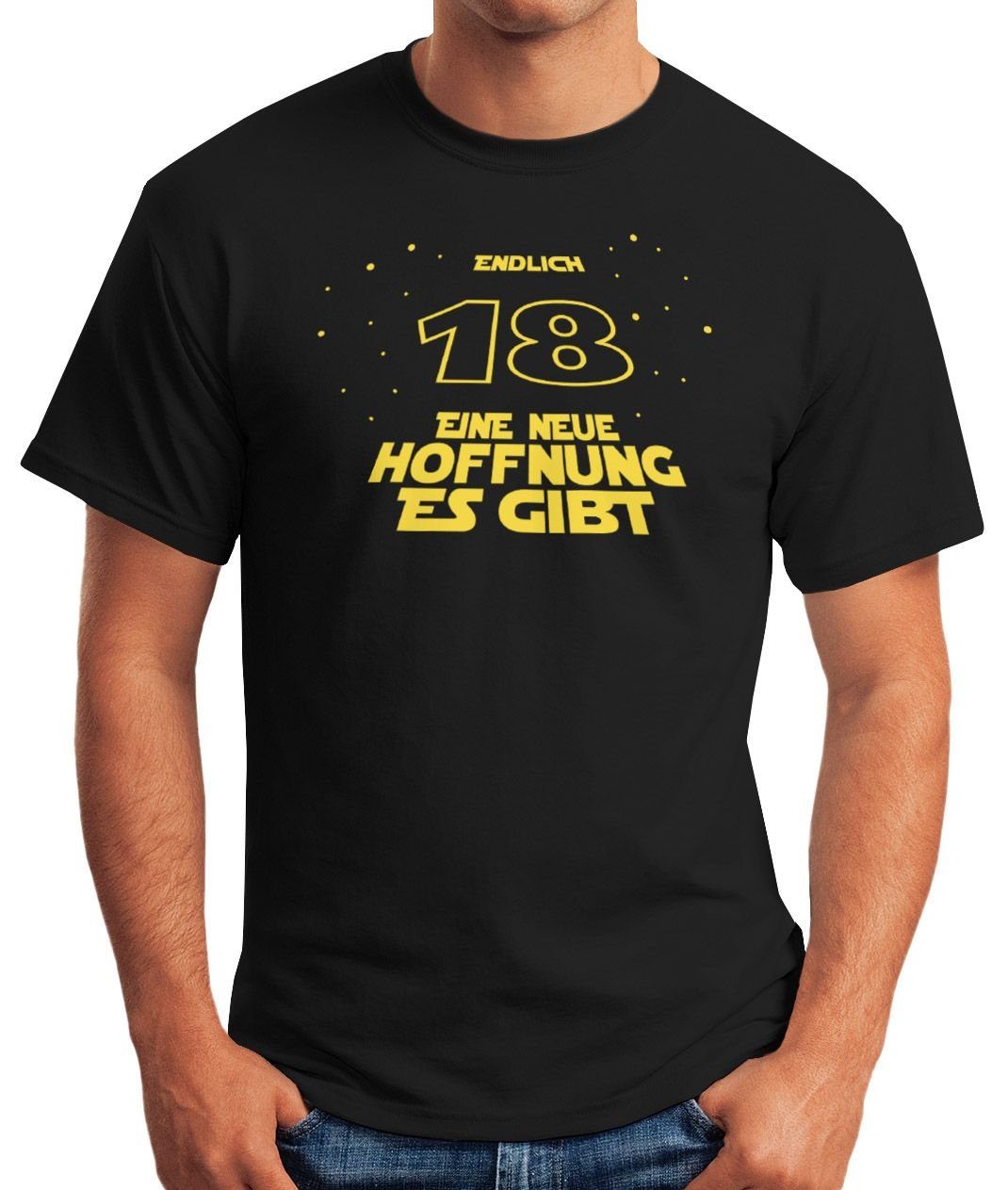 Herren MoonWorks Geburtstag mit schwarz Geschenk Filmzitate für T-Shirt Männer zum MoonWorks® Sternenkrieg Print Print-Shirt 18. Hoffnung