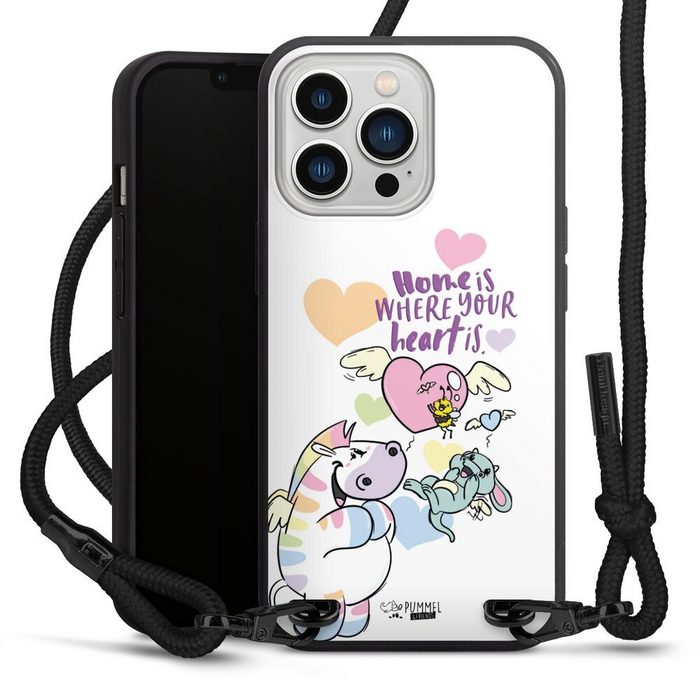 DeinDesign Handyhülle Zebrasus Home Is Where Your Heart Is Apple iPhone 13 Pro Premium Handykette Hülle mit Band Cover mit Kette