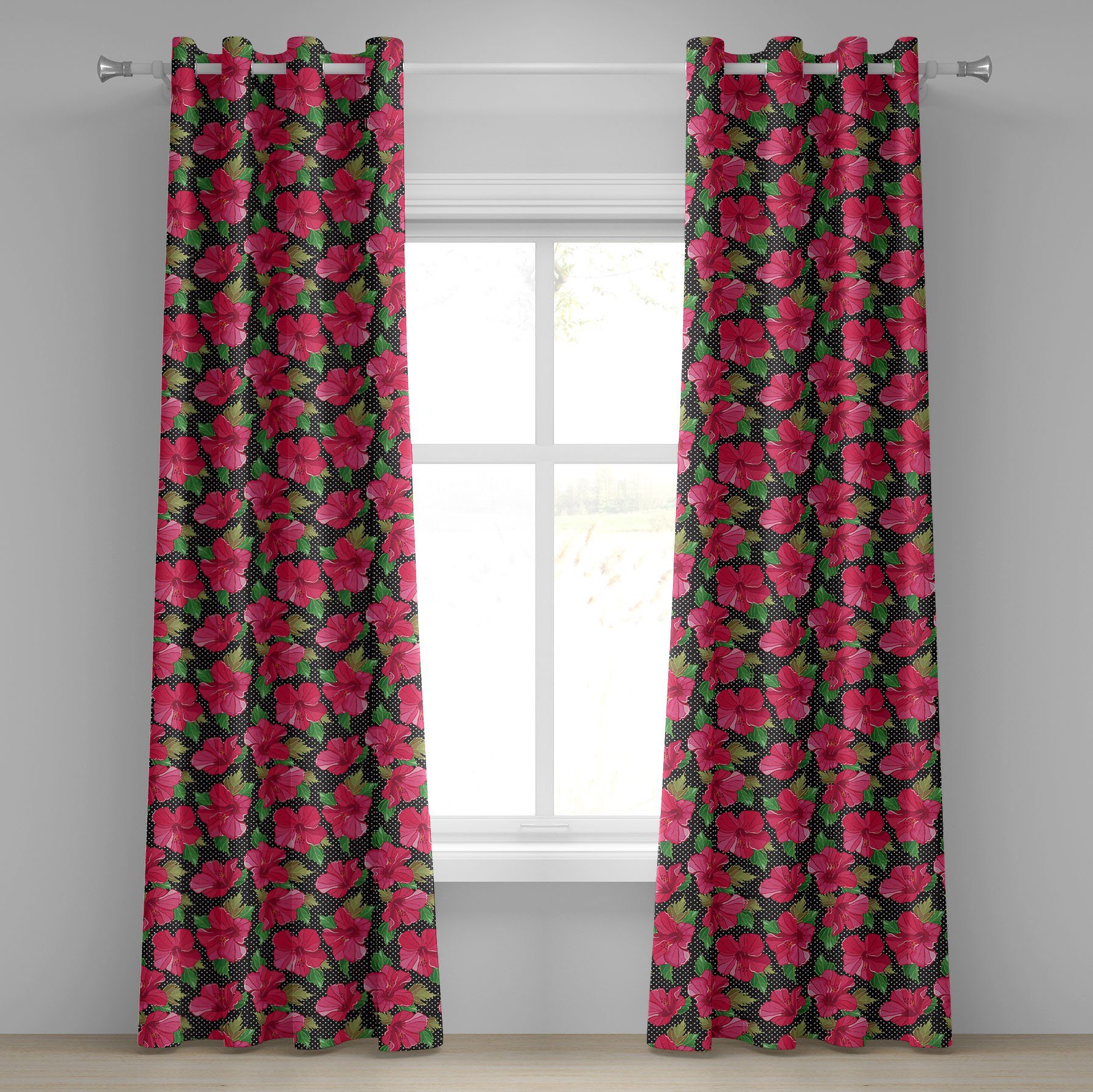 2-Panel-Fenstervorhänge für Wohnzimmer, Abakuhaus, Gardine Hawaii Hibiscus Schlafzimmer Tupfen Dekorative