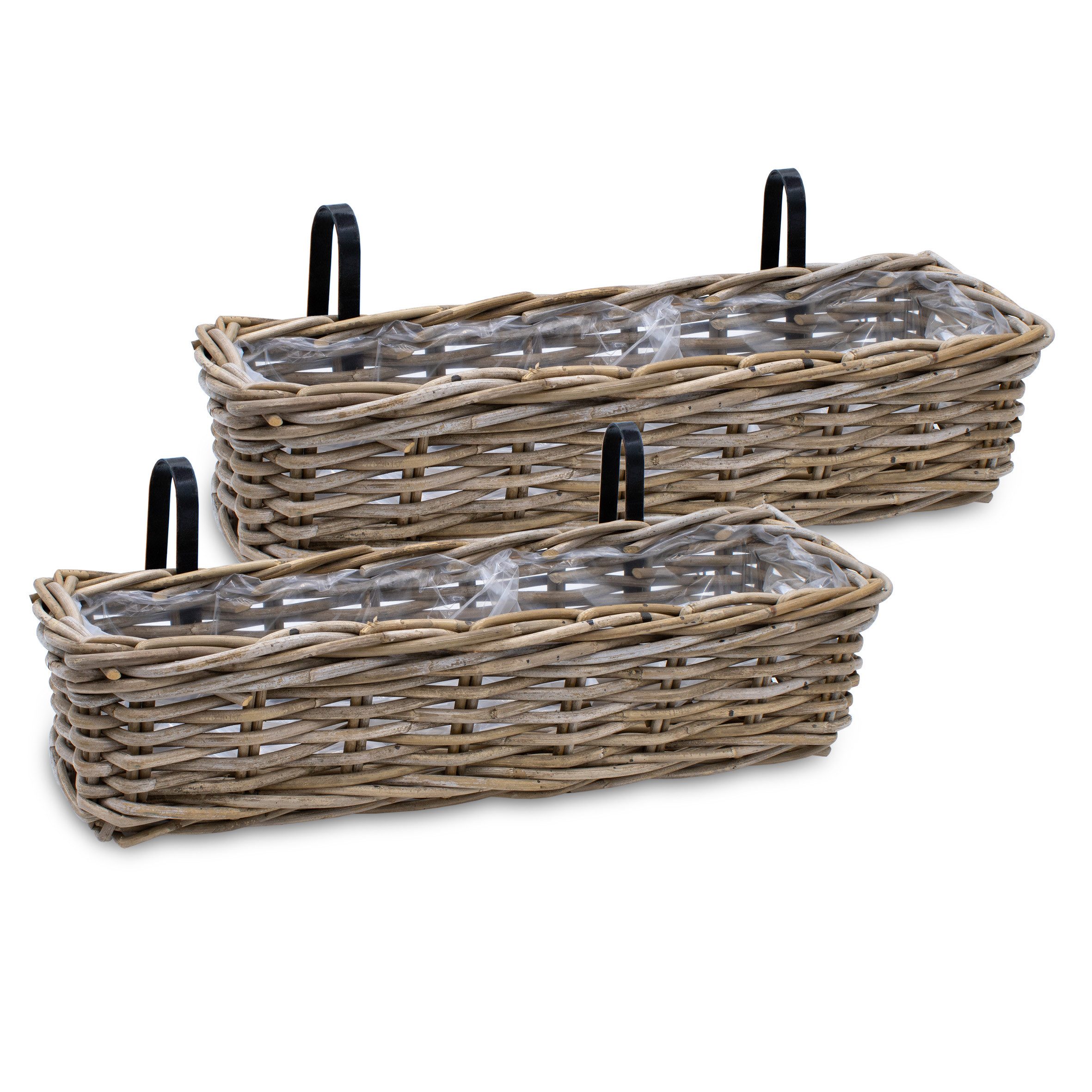 Spetebo Balkonkasten Rattan Balkonkasten natur (Set, 2 St., Holz Blumenkasten), Weide Pflanzkorb mit Halterung