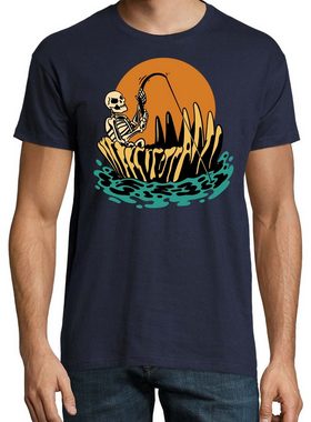 Youth Designz T-Shirt Halloween Herren T-Shirt Horror Skelett Fischer Fun-Look mit Trendigem Frontdruck