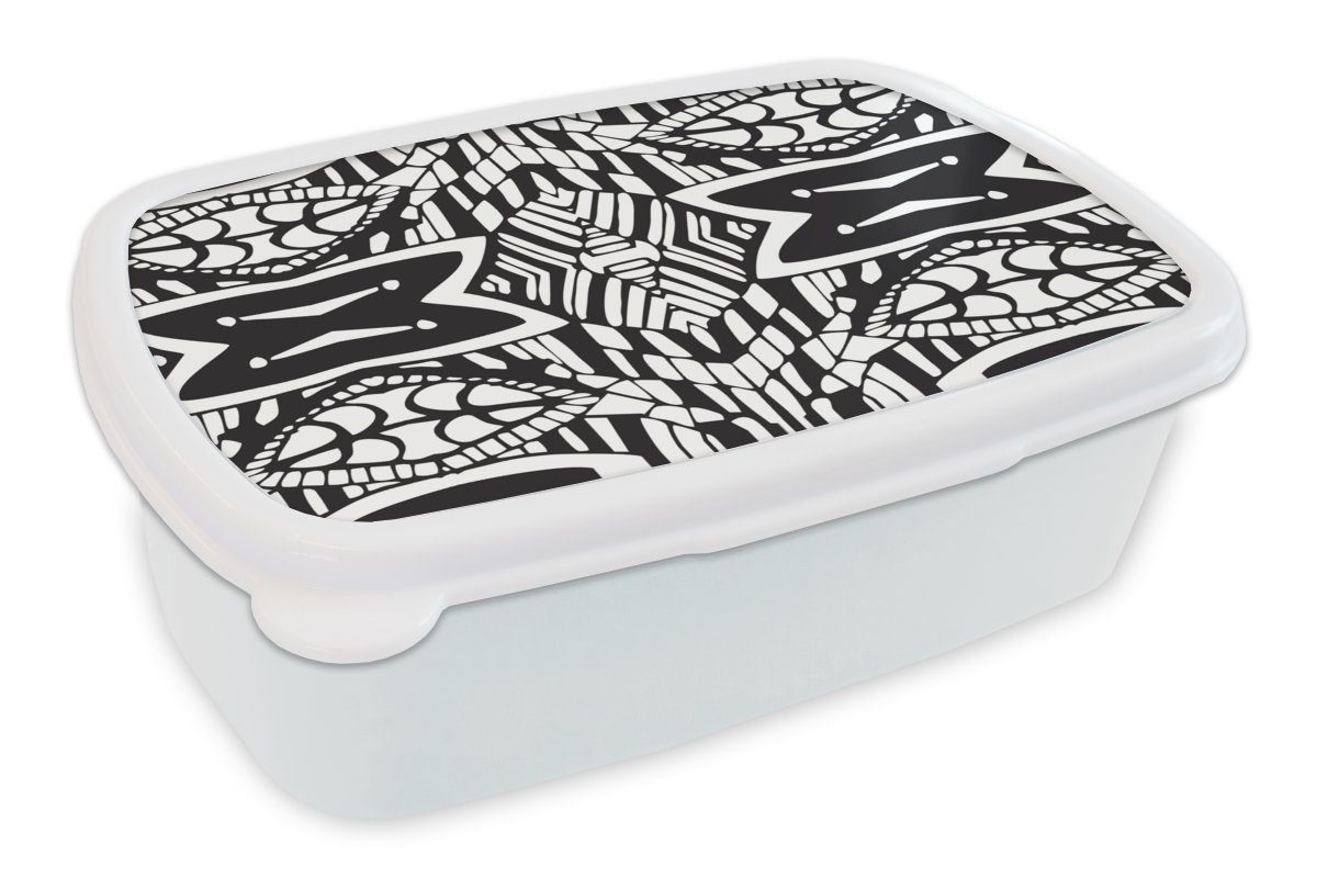 MuchoWow Lunchbox Muster - Kontrast - Geometrisch, Kunststoff, (2-tlg), Brotbox für Kinder und Erwachsene, Brotdose, für Jungs und Mädchen weiß