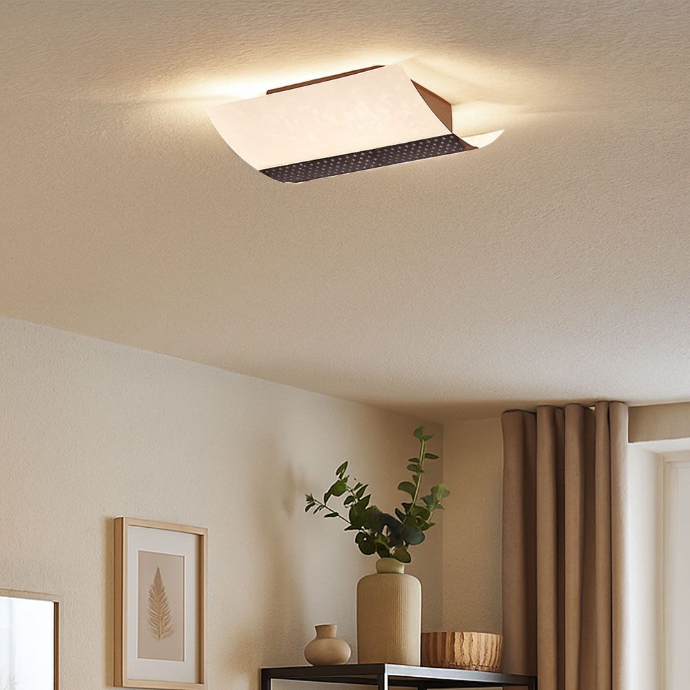 Philips LED Deckenleuchte, Leuchtmittel nicht inklusive, Deckenlampe Deckenleuchte Glas weiß Metall braun mit Dekor B 26 cm