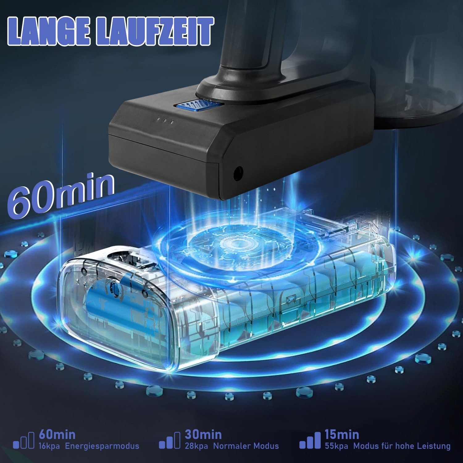 Grenintol Akku-Hand-und Stielstaubsauger Akku Staubsauger,65000pa,Akku Handstaubsauger,Akkusauger kabellos YOMA, Kabelloser Staubsauger 2500mah*7 große Batterie,Laufzeit 55 min, Drei Leistungsstufen verfügbar,Intelligente Speicherfunktion