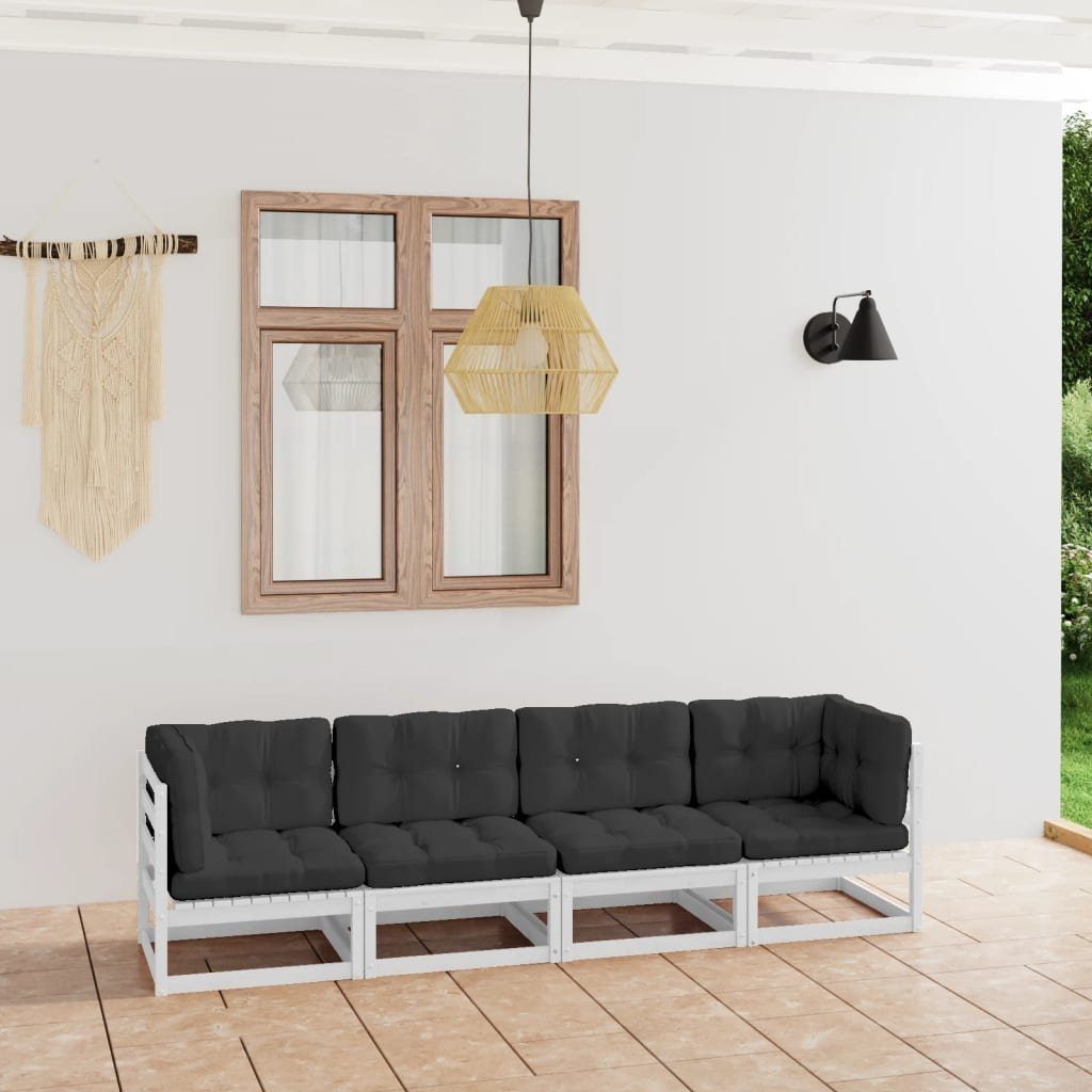 vidaXL Loungesofa 4-Sitzer-Gartensofa mit Kissen Kiefer Massivholz, 1 Teile Weiß