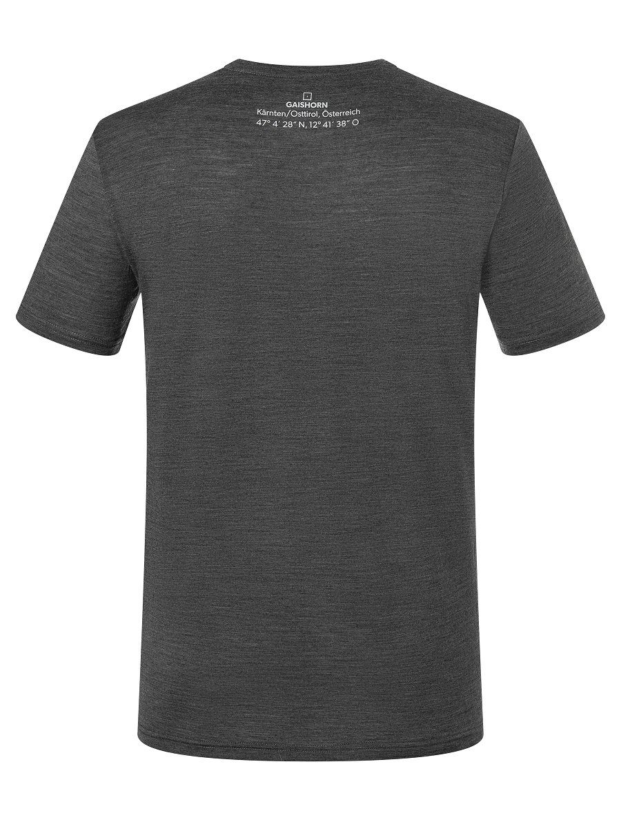 wärmender Grey Merino-Materialmix M TEE Print-Shirt T-Shirt Grey GROSSGLOCKNER Merino Melange/Feather Pirate SUPER.NATURAL