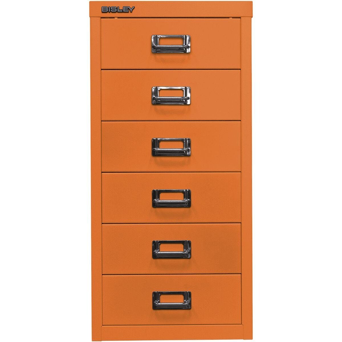 orange Schrank aus Stahl, ohne Bisley Sockel, A4 MultiDrawer Beistellschrank 6 Schubladen,