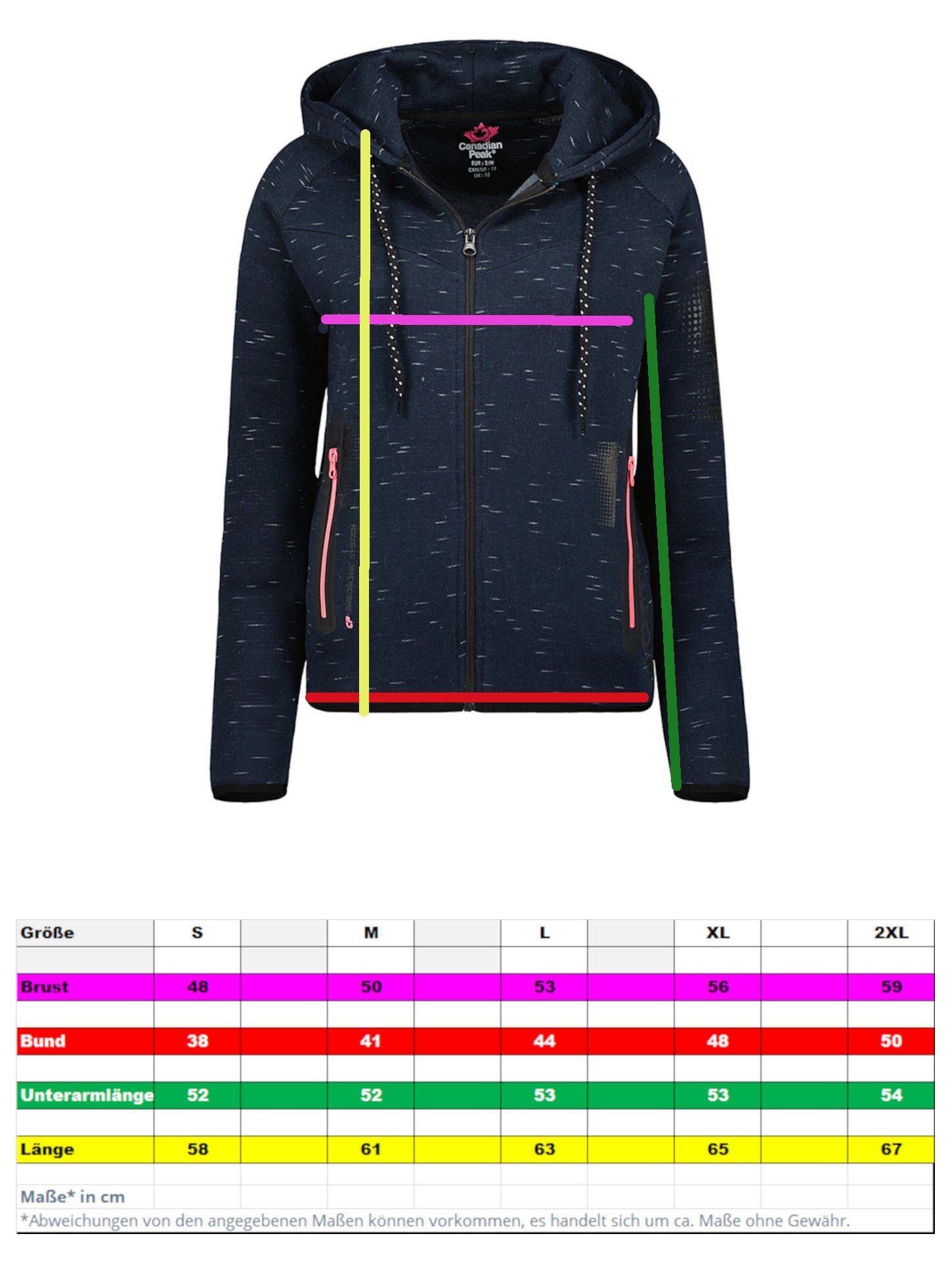 Canadian Peak Kapuzensweatjacke Fanatic Hoodie Sweatjacke wärmend, Reißverschlusstaschen, zweilagige Kapuze