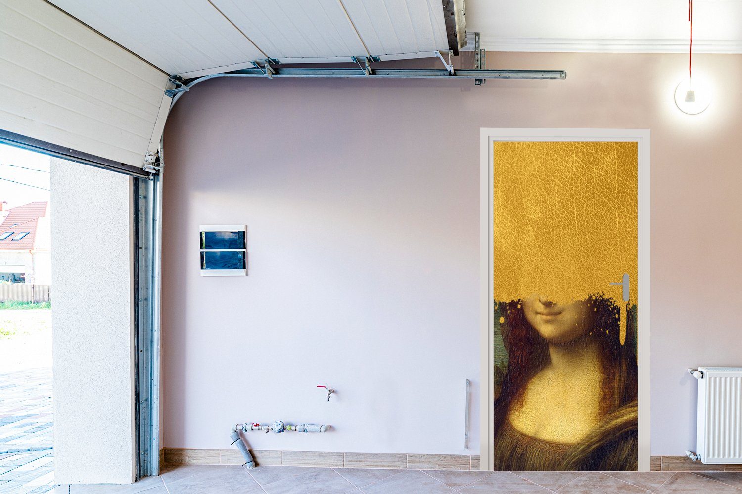 Tür, - MuchoWow cm Matt, Gold, 75x205 Fototapete Türaufkleber, für Mona bedruckt, Da Lisa Türtapete (1 St), - Vinci