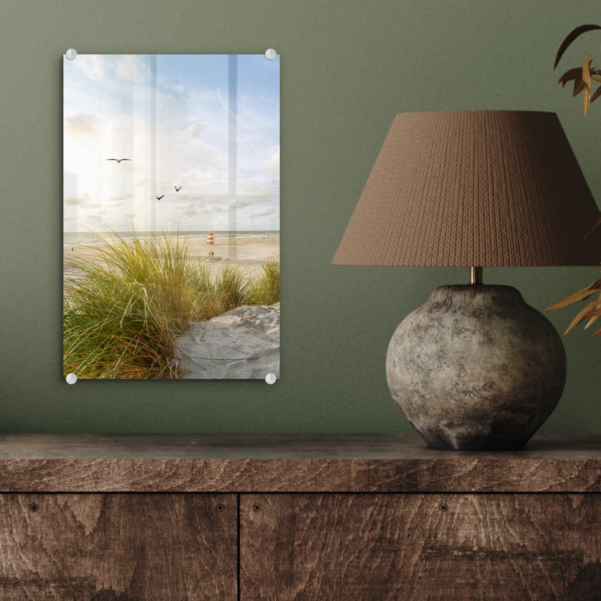 - - St), (1 Vögel, Meer Glas Bilder - auf Wandbild MuchoWow - auf Foto - Acrylglasbild Glasbilder Wanddekoration Strand Glas